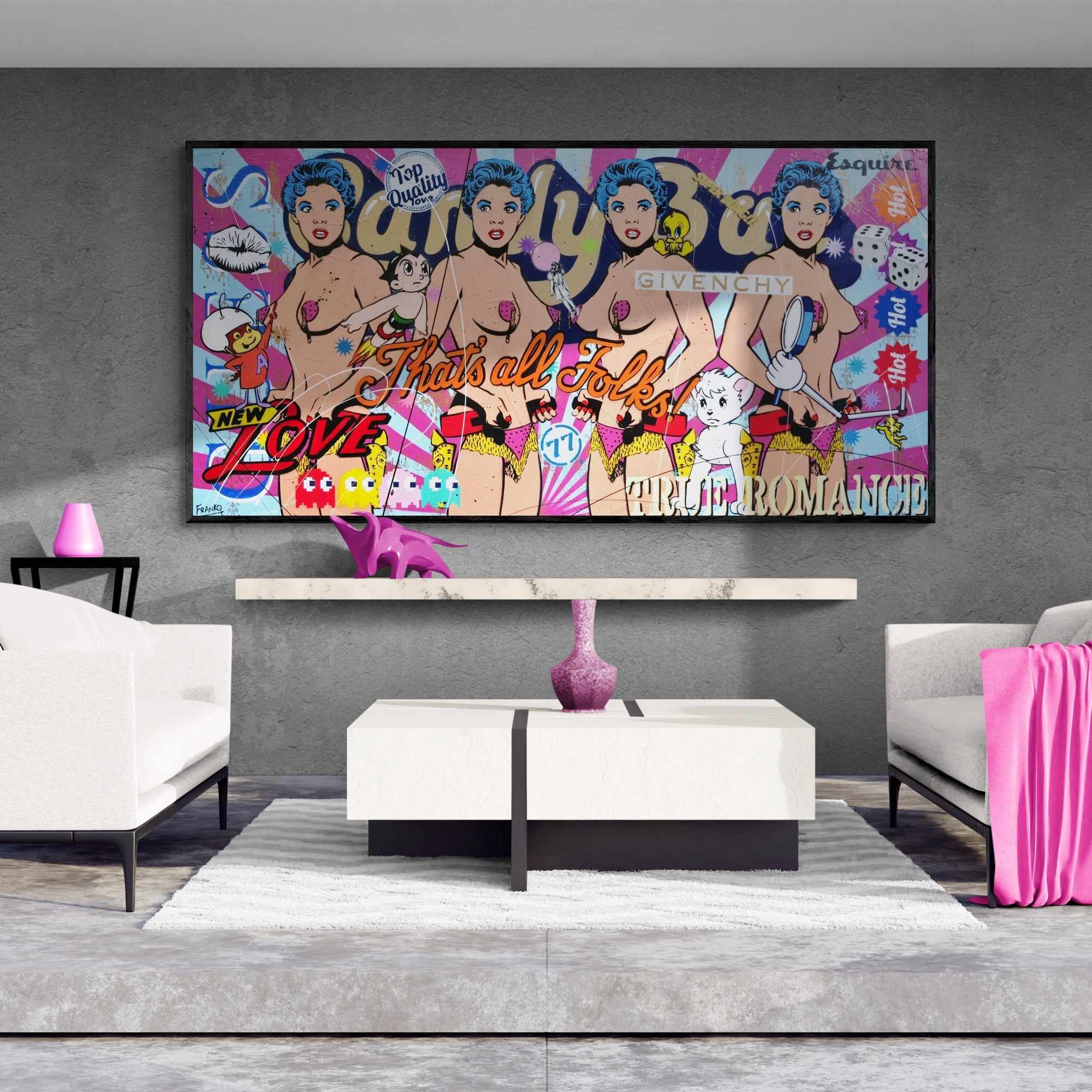 Candy's New Love 240cm x 120cm Candy Barr Textured Urban Pop Art Painting (SOLD)-Urban Pop Art-[Franko_Artist]-[Australian_artist]-[Gold_Coast]-[Brisbane]-[modern]-[contemporary]-[original]-[Large_artwork]-[The_Block]-[Dream_Homes]-[ideas]-[Grand_Designs]-[Art_Lover]-Franklin Art Studio