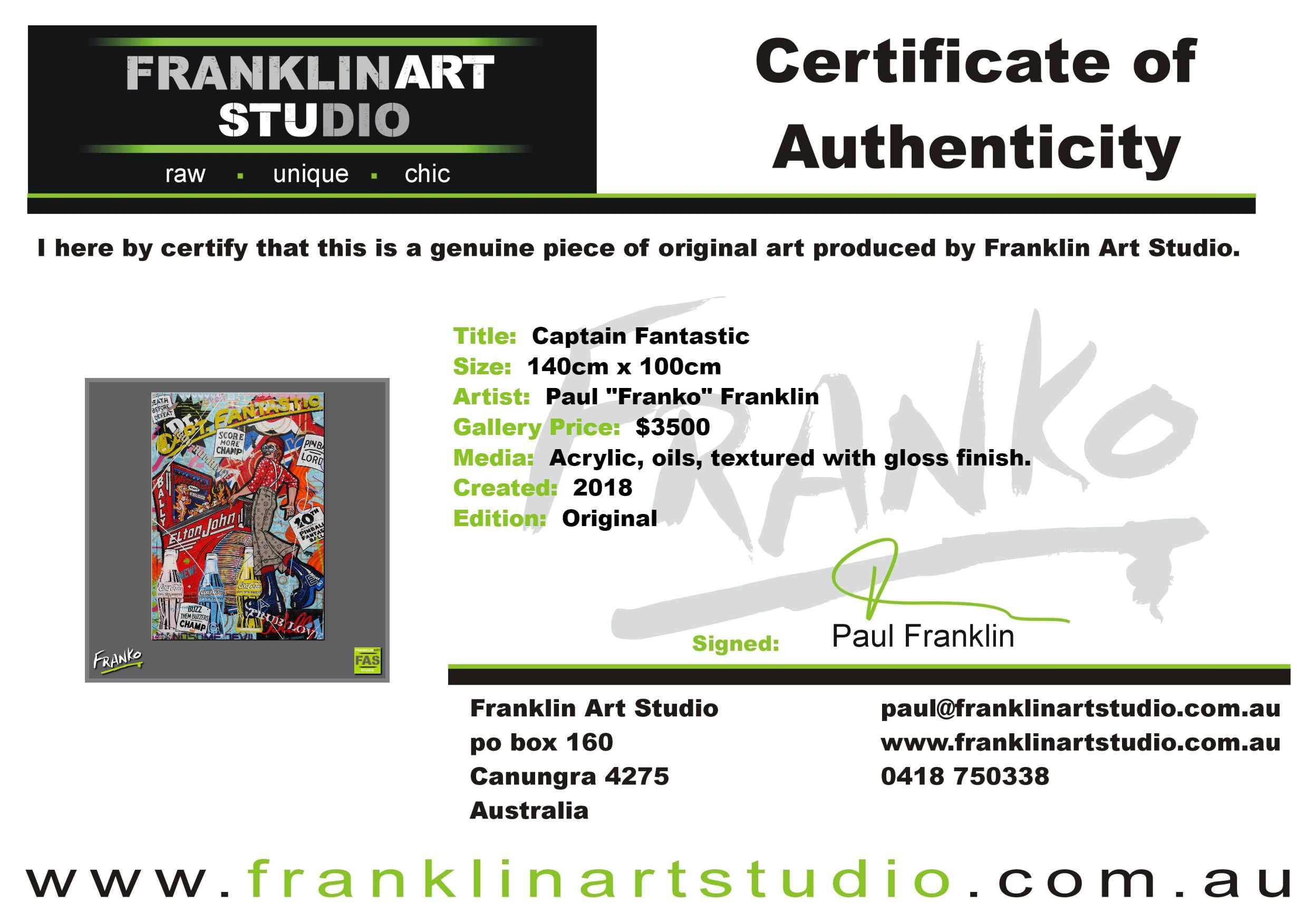 Captain Fantastic 140cm x 100cm 70's Pinball board Elton Johns 'Captain Fantastic and the Brown Dirt Cowboy' urban pop art painting (SOLD)-urban pop-[Franko_Artist]-[The_Block]-[Dream_Homes]-[ideas]-[Grand_Designs]-[Art_Lover]-Franklin Art Studio