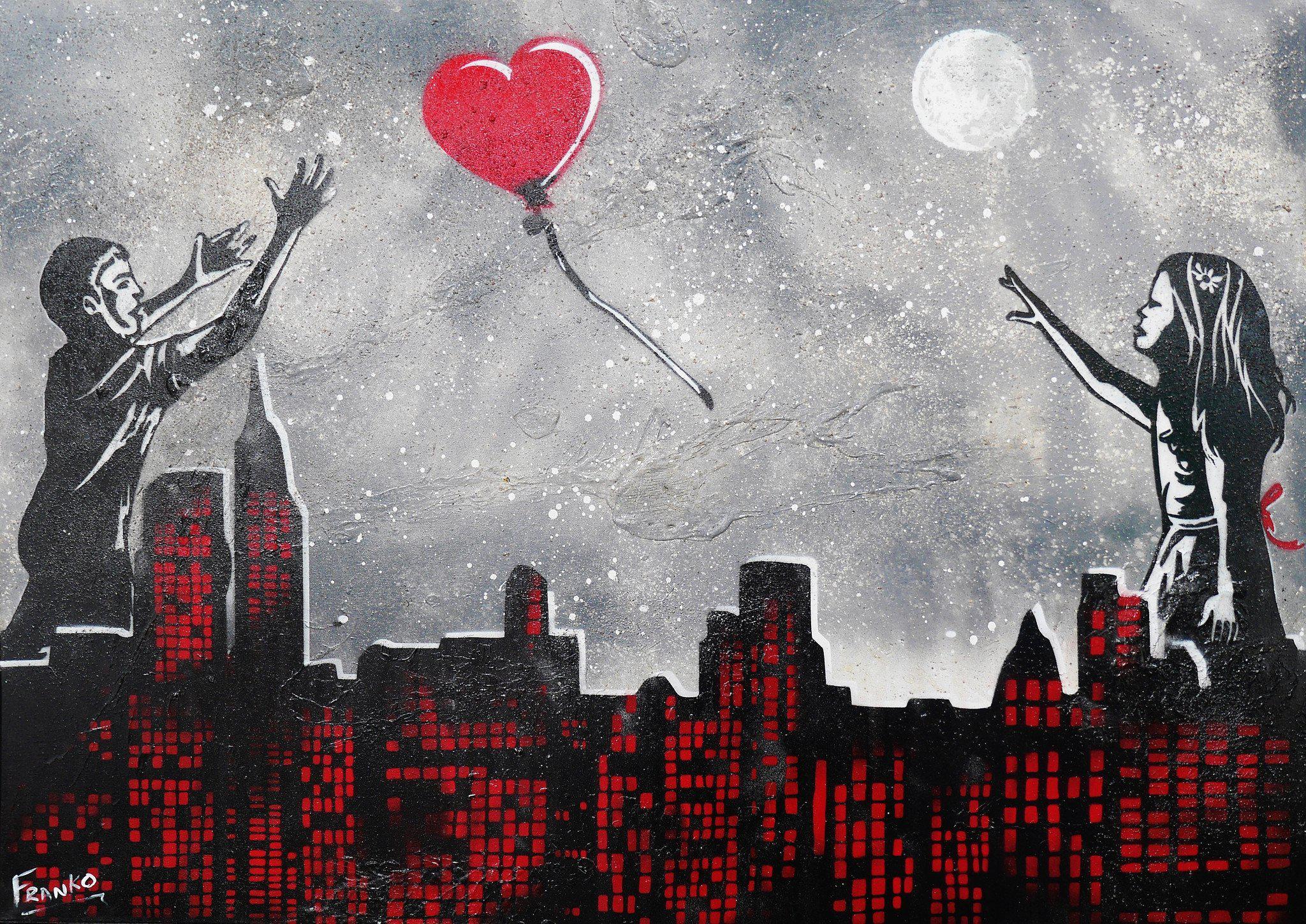 Captured Heart 140cm x 100cm Grey Urban Pop Art Painting-urban pop-[Franko_Artist]-[Australian_artist]-[Gold_Coast]-[Brisbane]-[modern]-[contemporary]-[original]-[Large_artwork]-Franklin Art Studio