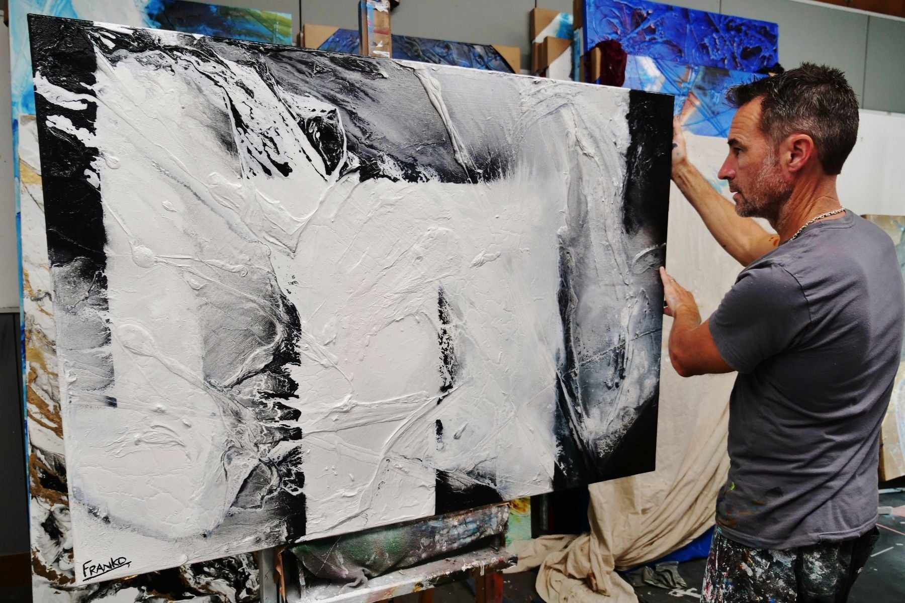 update alt-text with template Carbon Fibre 140cm x 100cm Black White Textured Abstract Painting (SOLD)-Abstract-[Franko_Artist]-[The_Block]-[Dream_Homes]-[ideas]- [Grand_Designs]-Franklin Art Studio