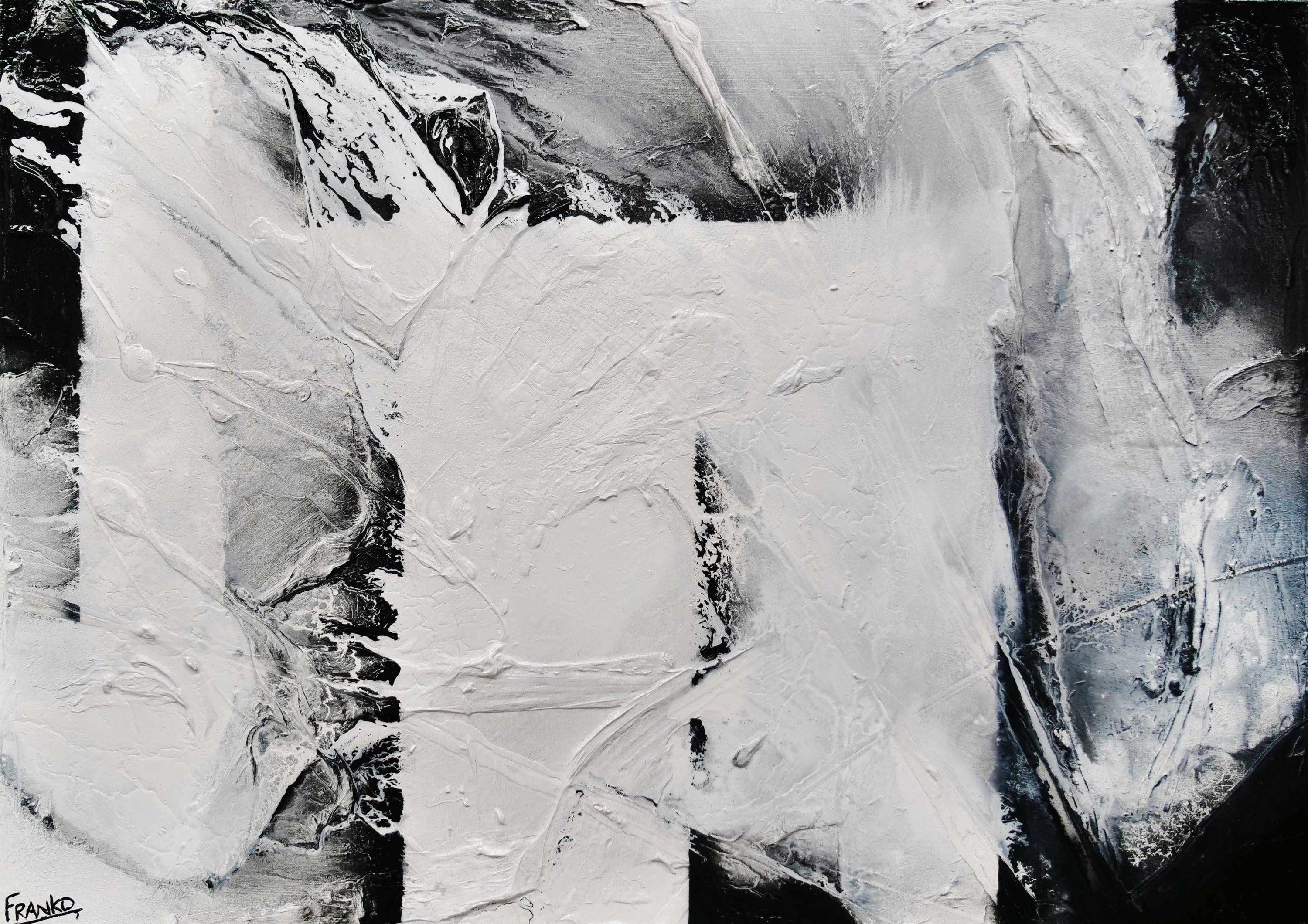 Carbon Fibre 140cm x 100cm Black White Textured Abstract Painting (SOLD)-Abstract-[Franko_Artist]-[Australian_artist]-[Gold_Coast]-[Brisbane]-[modern]-[contemporary]-[original]-[Large_artwork]-Franklin Art Studio