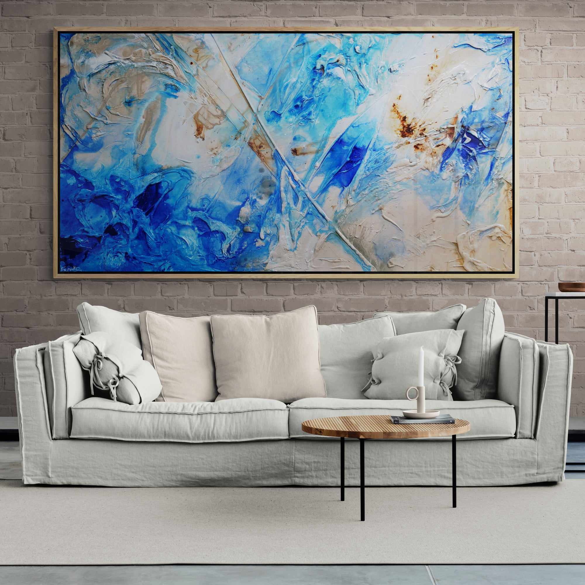 Casbah Rush 190cm x 100cm Blue Cream Textured Abstract Painting (SOLD)-Abstract-[Franko_Artist]-[The_Block]-[Dream_Homes]-[ideas]- [Grand_Designs]-Franklin Art Studio