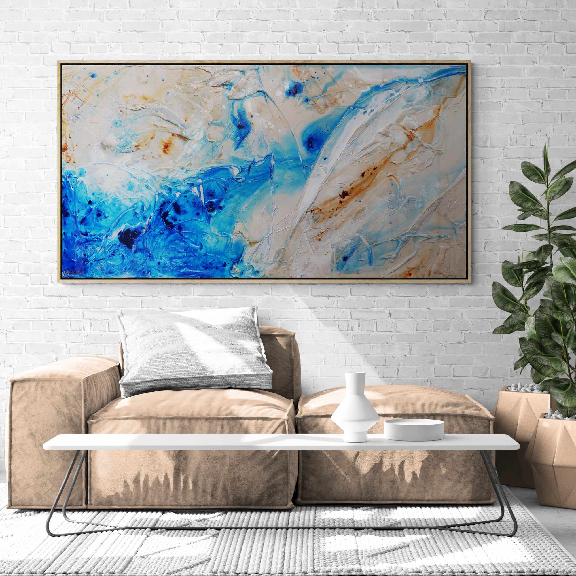 Casbah Rush 190cm x 100cm Blue Cream Textured Abstract Painting (SOLD)-Abstract-[Franko_Artist]-[Australian_artist]-[Gold_Coast]-[Brisbane]-[modern]-[contemporary]-[original]-[Large_artwork]-[The_Block]-[Dream_Homes]-[ideas]-[Grand_Designs]-[Art_Lover]-Franklin Art Studio
