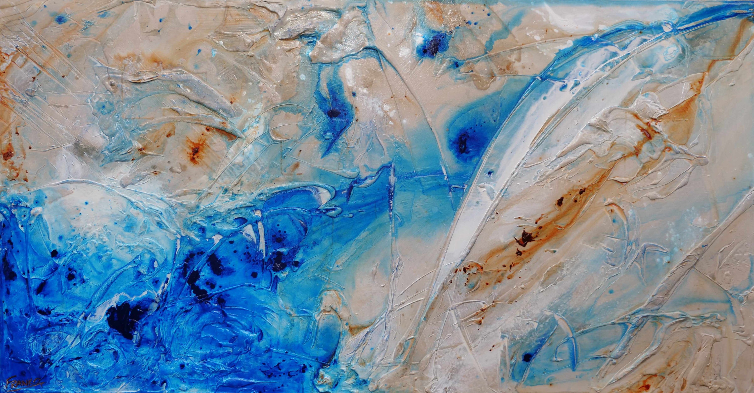 Casbah Rush 190cm x 100cm Blue Cream Textured Abstract Painting (SOLD)-Abstract-[Franko_Artist]-[Australian_artist]-[Gold_Coast]-[Brisbane]-[modern]-[contemporary]-[original]-[Large_artwork]-Franklin Art Studio