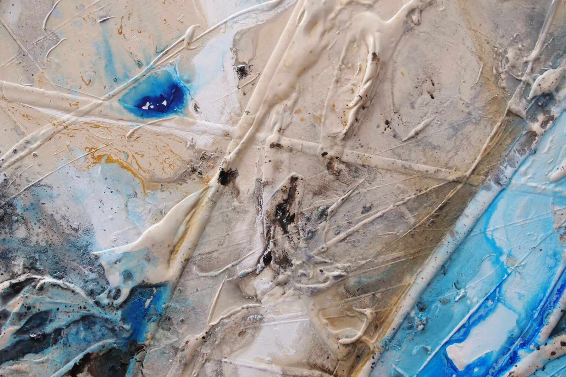 Casbah Sass 160cm x 100cm Cream Blue Textured Abstract Painting (SOLD)