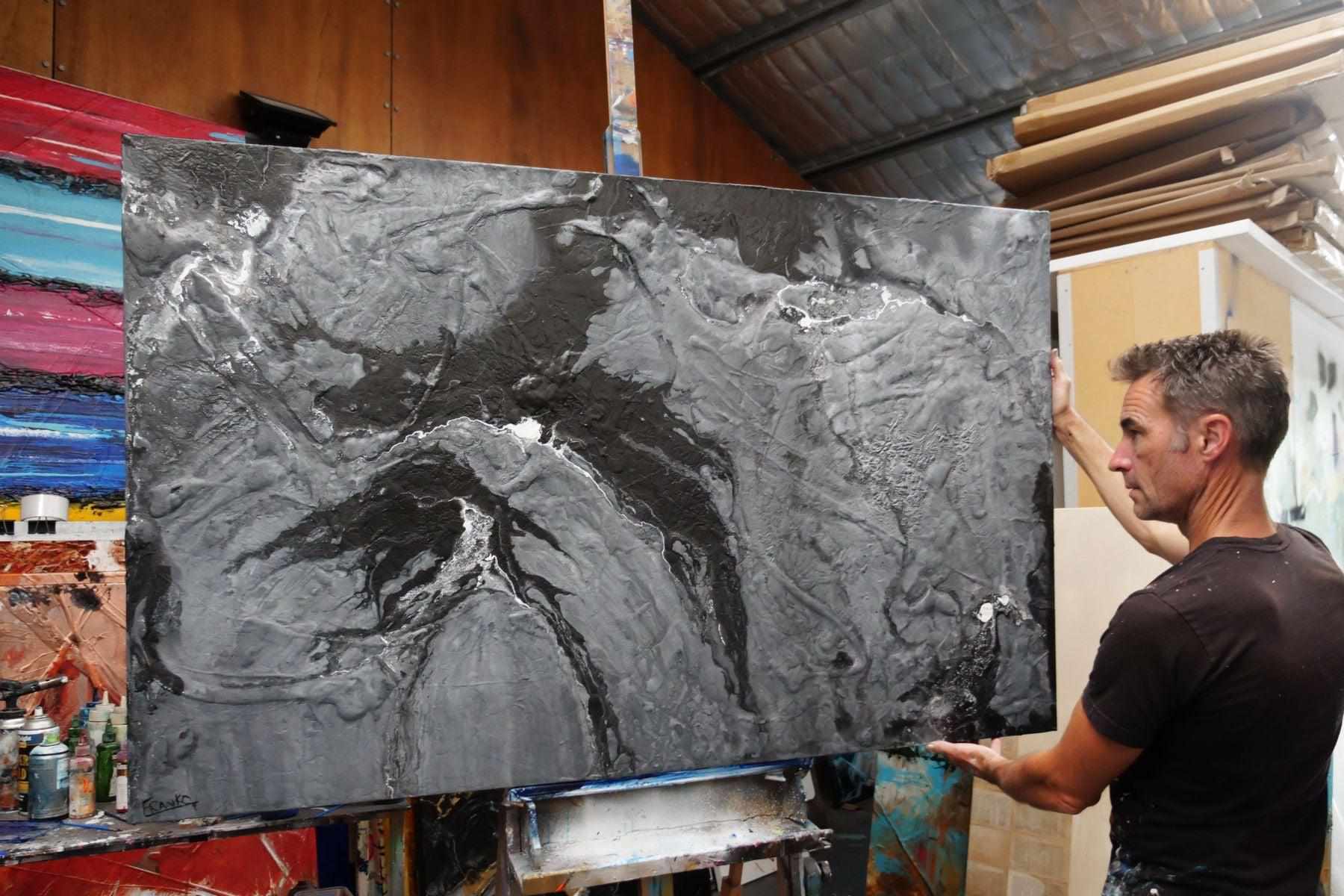 Cashmere 160cm x 100cm Black Grey Textured Abstract Painting (SOLD)-Abstract-[Franko_Artist]-[The_Block]-[Dream_Homes]-[ideas]- [Grand_Designs]-Franklin Art Studio