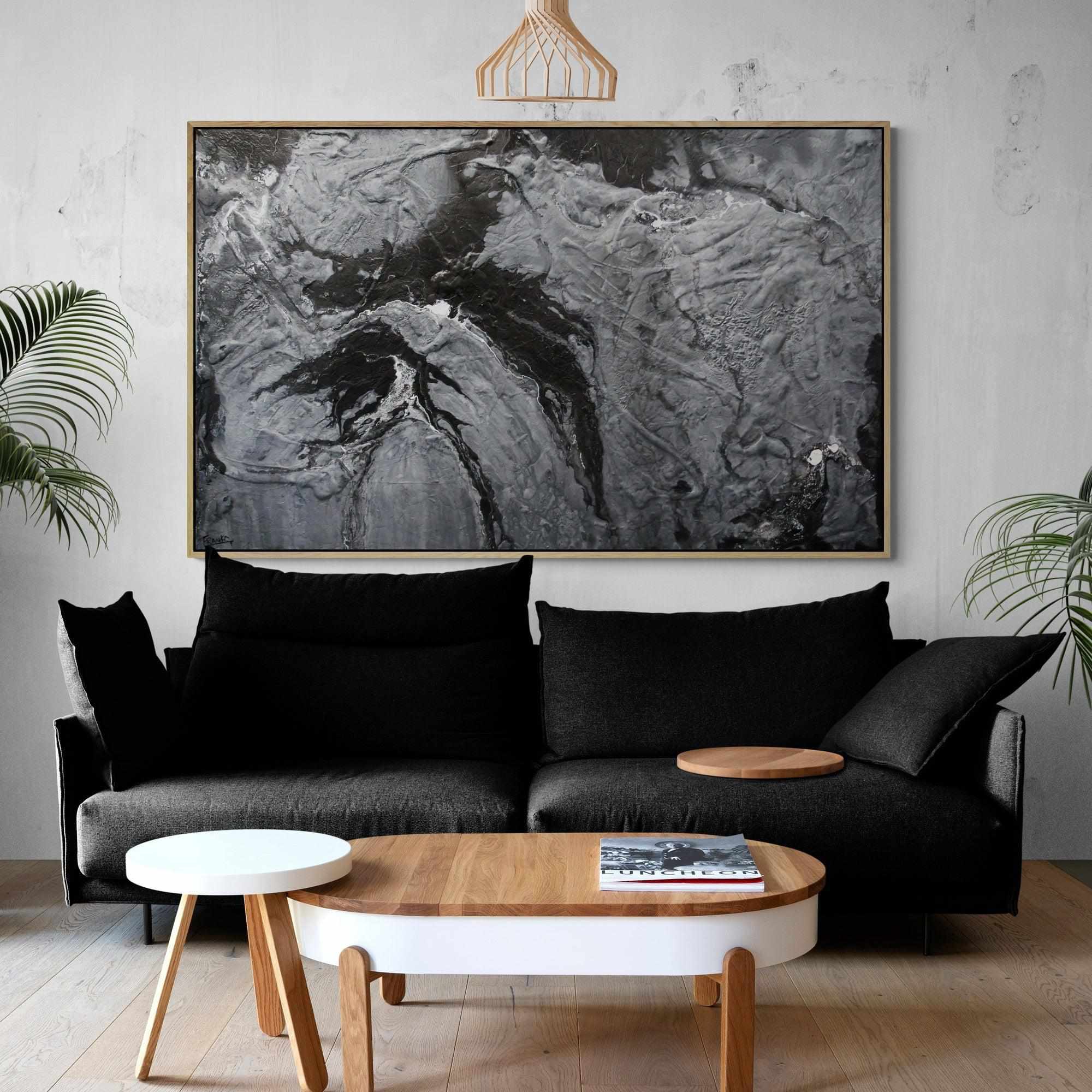 Cashmere 160cm x 100cm Black Grey Textured Abstract Painting (SOLD)-Abstract-[Franko_Artist]-[The_Block]-[Dream_Homes]-[ideas]-[Grand_Designs]-[Art_Lover]-Franklin Art Studio