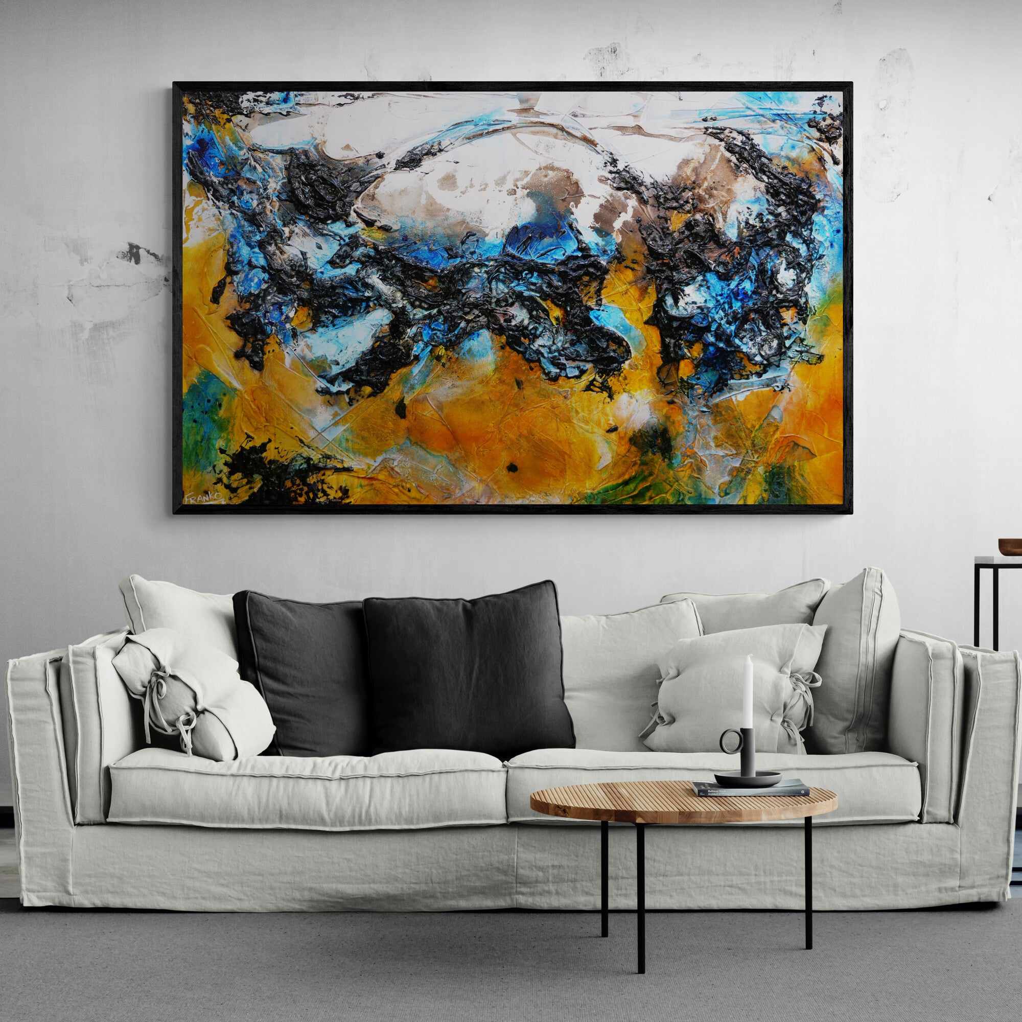 Castaway Beach 160cm x 100cm Sienna Black Blue Textured Abstract Paintin (SOLD)-Abstract-[Franko_Artist]-[The_Block]-[Dream_Homes]-[ideas]- [Grand_Designs]-Franklin Art Studio