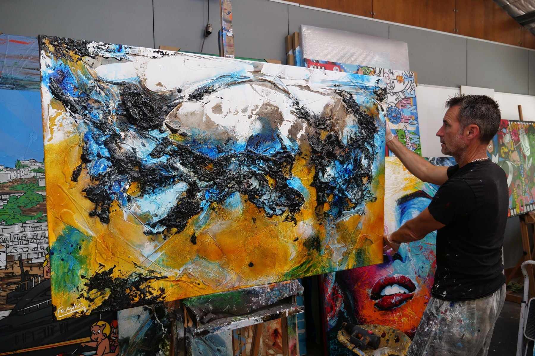 Castaway Beach 160cm x 100cm Sienna Black Blue Textured Abstract Paintin (SOLD)-Abstract-[Franko_Artist]-[The_Block]-[Dream_Homes]-[ideas]-[Grand_Designs]-[Art_Lover]-Franklin Art Studio
