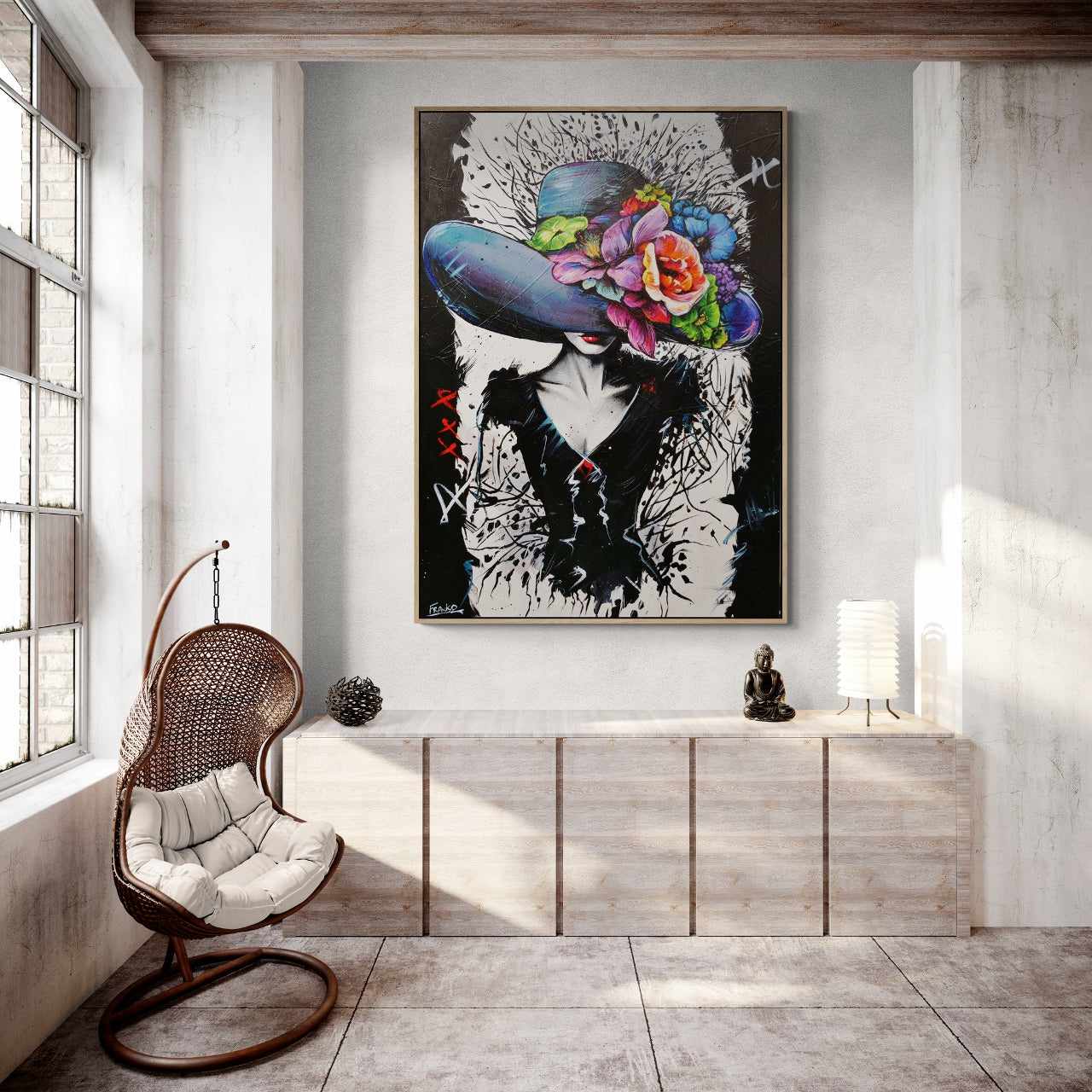 Chance 140cm x 100cm Flower Hat Abstract Elegance Textured Painting (SOLD)-people-[Franko_Artist]-[The_Block]-[Dream_Homes]-[ideas]-[Grand_Designs]-[Art_Lover]-Franklin Art Studio