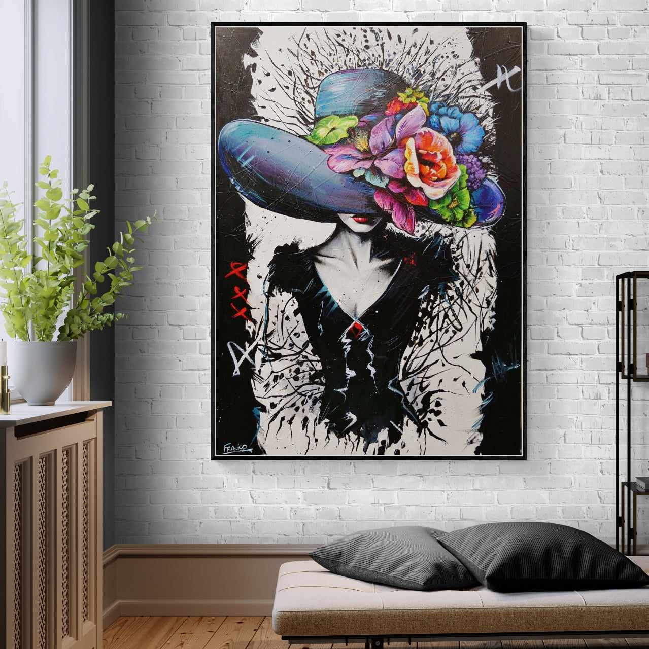 Chance 140cm x 100cm Flower Hat Abstract Elegance Textured Painting (SOLD)-people-[Franko_Artist]-[Australian_artist]-[Gold_Coast]-[Brisbane]-[modern]-[contemporary]-[original]-[Large_artwork]-[The_Block]-[Dream_Homes]-[ideas]-[Grand_Designs]-[Art_Lover]-Franklin Art Studio