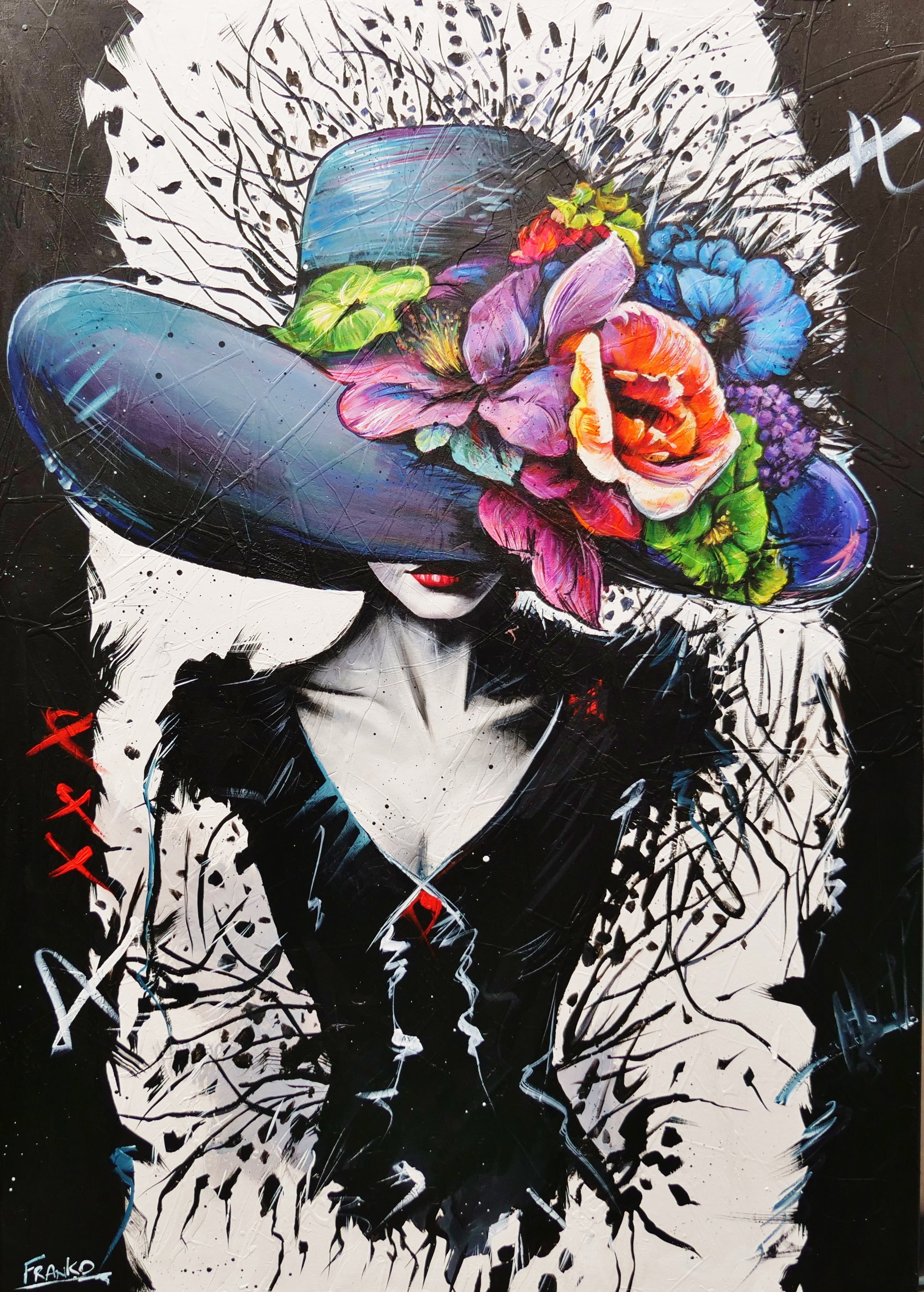Chance 140cm x 100cm Flower Hat Abstract Elegance Textured Painting (SOLD)-people-[Franko_Artist]-[Australian_artist]-[Gold_Coast]-[Brisbane]-[modern]-[contemporary]-[original]-[Large_artwork]-Franklin Art Studio