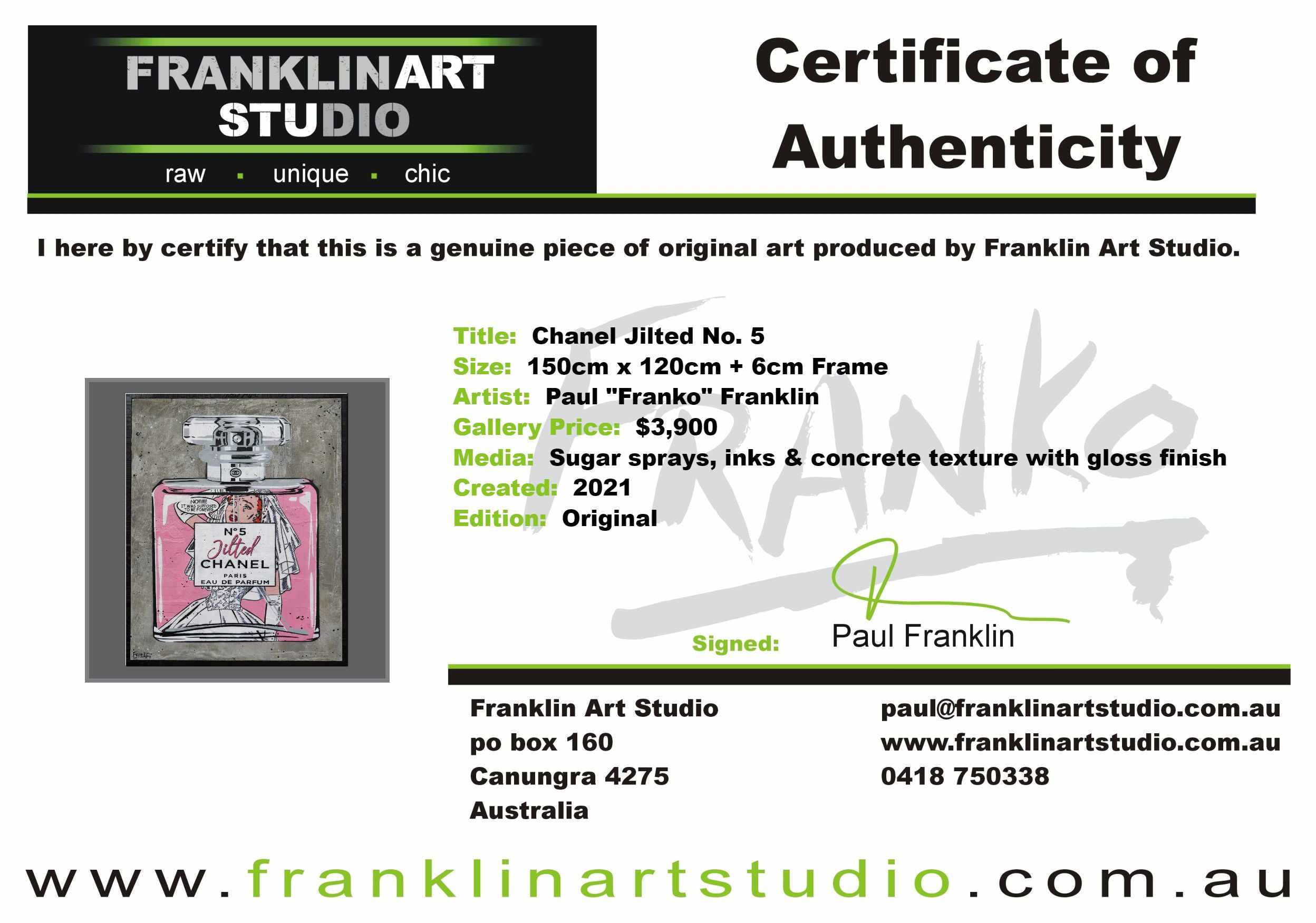 Chanel Jilted No.5 120cm x 150cm Chanel Perfume Bottle Industrial Concrete Urban Pop Art Painting With Custom Etched Frame-concrete-Franko-[franko_art]-[beautiful_Art]-[The_Block]-Franklin Art Studio
