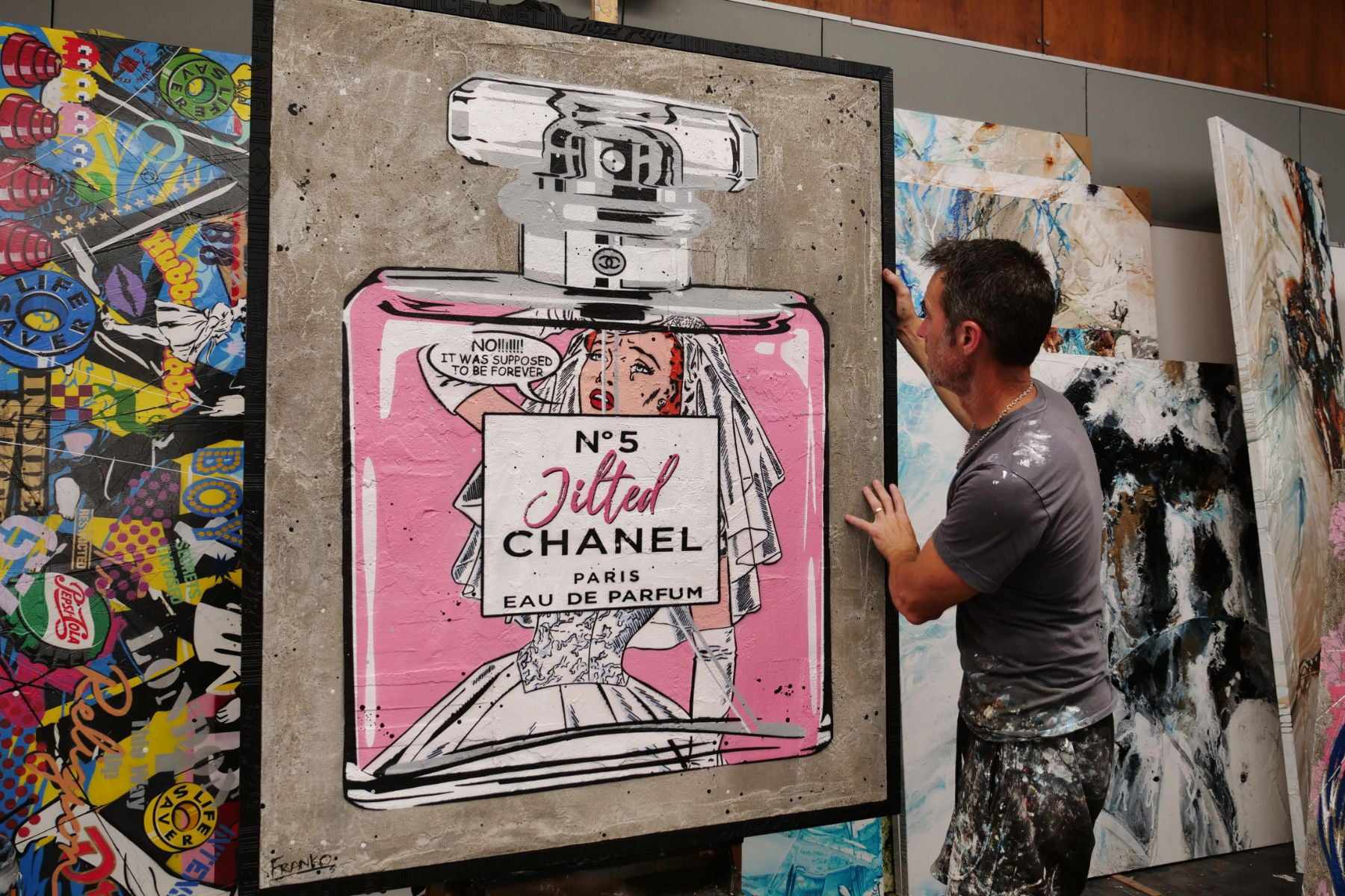Jilted No.5 120cm x 150cm Industrial Concrete Urban Pop Art Painting With Custom Etched Frame (SOLD)-concrete-[Franko]-[Australian]-[Popular]-[Best Selling]-Franklin Art Studio