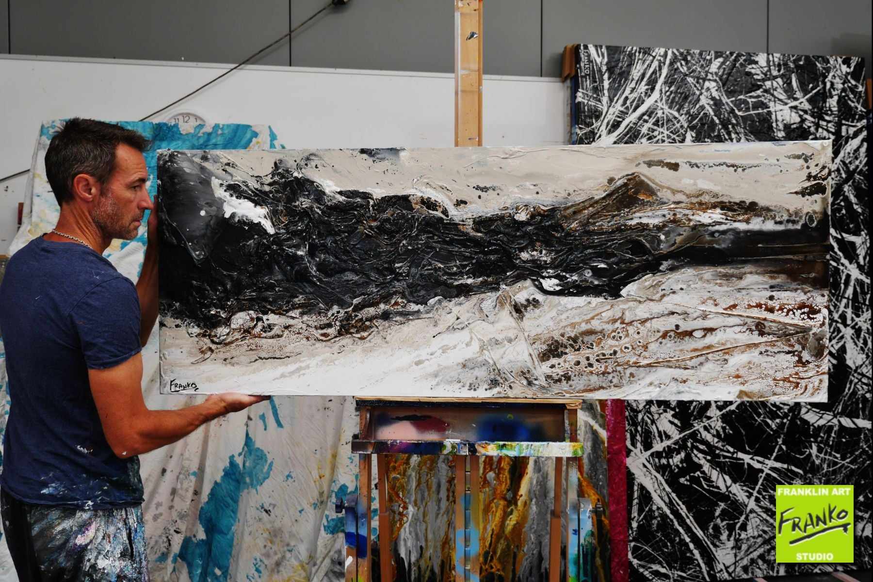 Changed 160cm x 60cm Grey Black Textured Abstract Painting (SOLD)-Abstract-[Franko_Artist]-[The_Block]-[Dream_Homes]-[ideas]- [Grand_Designs]-Franklin Art Studio