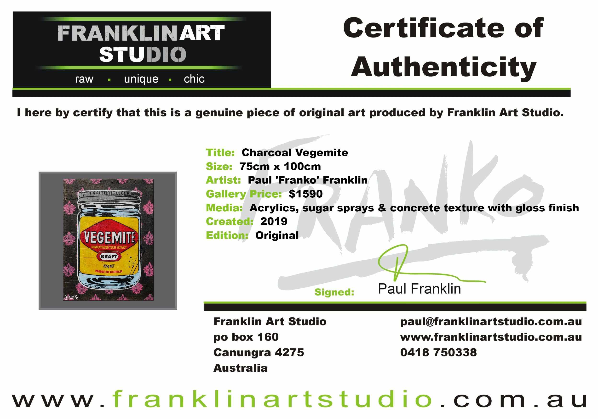 Charcoal Vegemite 75cm x 100cm Vegemite Textured Urban Pop Art Painting (SOLD)-concrete-[Franko_Artist]-[The_Block]-[Dream_Homes]-[ideas]-[Grand_Designs]-[Art_Lover]-Franklin Art Studio