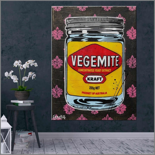 Charcoal Vegemite 75cm x 100cm Vegemite Textured Urban Pop Art Painting (SOLD)-concrete-[Franko_Artist]-[Australian_artist]-[Gold_Coast]-[Brisbane]-[modern]-[contemporary]-[original]-[Large_artwork]-[The_Block]-[Dream_Homes]-[ideas]-[Grand_Designs]-[Art_Lover]-Franklin Art Studio