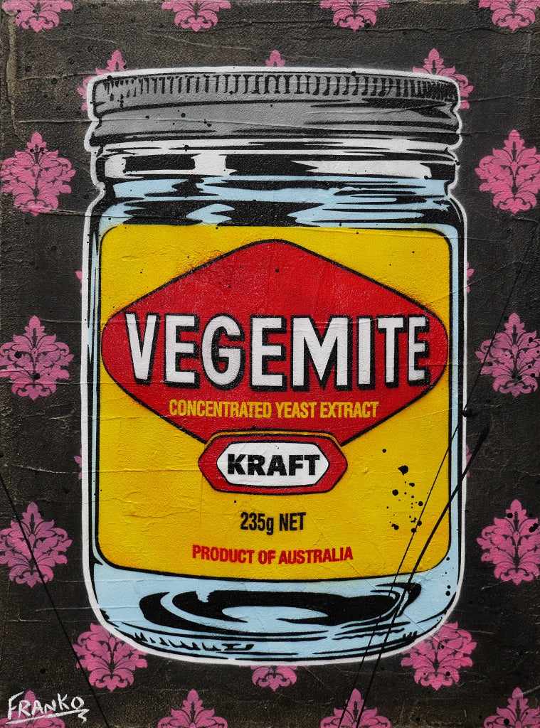 Charcoal Vegemite 75cm x 100cm Vegemite Textured Urban Pop Art Painting (SOLD)-concrete-[Franko_Artist]-[Australian_artist]-[Gold_Coast]-[Brisbane]-[modern]-[contemporary]-[original]-[Large_artwork]-Franklin Art Studio