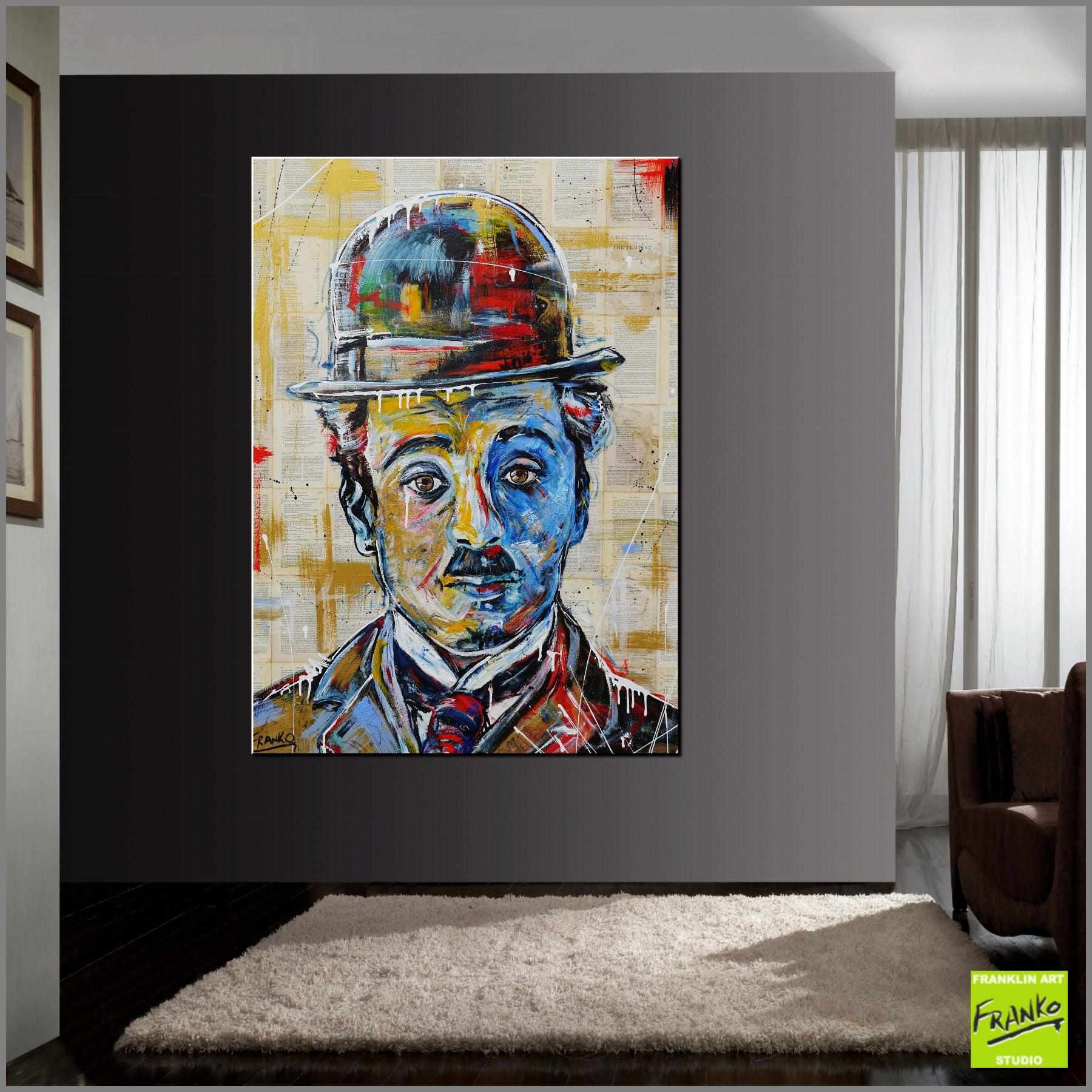 Charlie Chaplin Simply 140cm x 100cm Charlie Chaplin Book Pop art Painting (SOLD)-book club-[Franko_Artist]-[Australian_artist]-[Gold_Coast]-[Brisbane]-[modern]-[contemporary]-[original]-[Large_artwork]-[The_Block]-[Dream_Homes]-[ideas]-[Grand_Designs]-[Art_Lover]-Franklin Art Studio