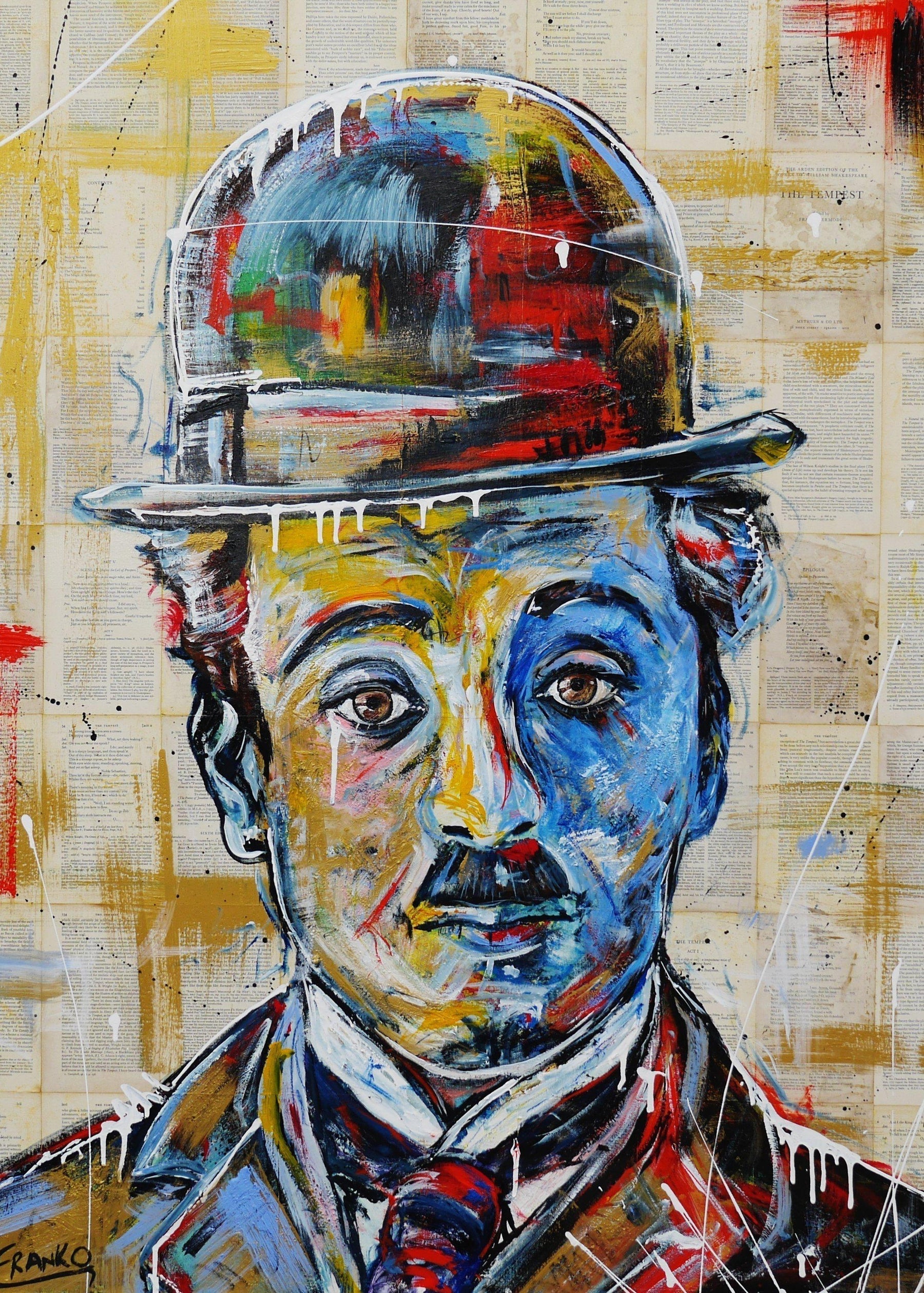 Charlie Chaplin Simply 140cm x 100cm Charlie Chaplin Book Pop art Painting (SOLD)-book club-[Franko_Artist]-[Australian_artist]-[Gold_Coast]-[Brisbane]-[modern]-[contemporary]-[original]-[Large_artwork]-Franklin Art Studio