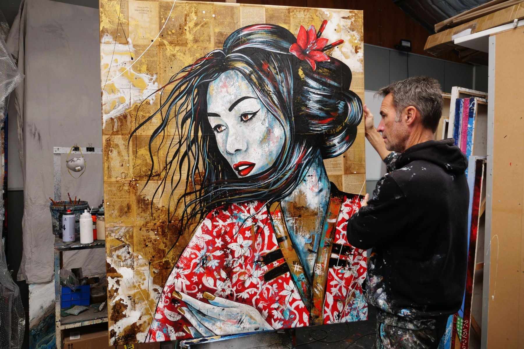 Cherry Asami 120cm x 150cm Geisha Abstract Realism Book Club Painting (SOLD)-book club-[Franko_Artist]-[The_Block]-[Dream_Homes]-[ideas]- [Grand_Designs]-Franklin Art Studio