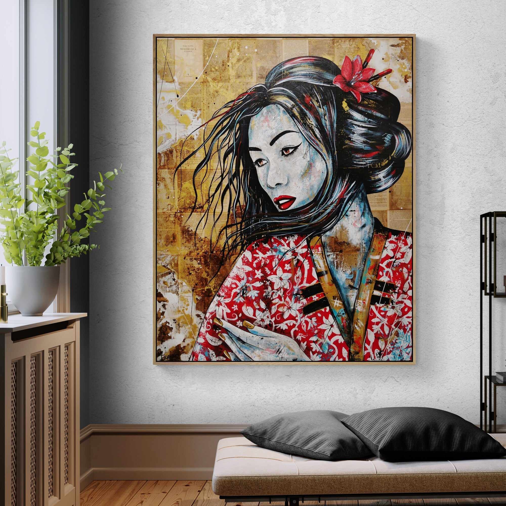 Cherry Asami 120cm x 150cm Geisha Abstract Realism Book Club Painting (SOLD)-book club-[Franko_Artist]-[Australian_artist]-[Gold_Coast]-[Brisbane]-[modern]-[contemporary]-[original]-[Large_artwork]-[The_Block]-[Dream_Homes]-[ideas]-[Grand_Designs]-[Art_Lover]-Franklin Art Studio