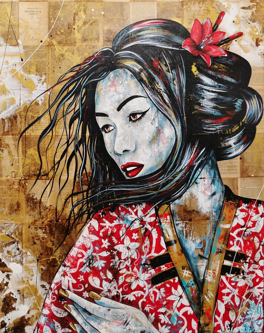 Cherry Asami 120cm x 150cm Geisha Abstract Realism Book Club Painting (SOLD)-book club-[Franko_Artist]-[Australian_artist]-[Gold_Coast]-[Brisbane]-[modern]-[contemporary]-[original]-[Large_artwork]-Franklin Art Studio