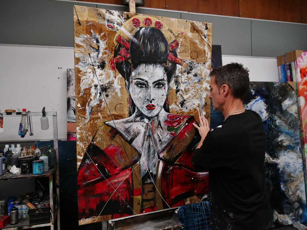Cherry Ocho 140cm x 100cm Geisha Abstract Realism Book Club Painting (SOLD)-book club-[Franko_Artist]-[The_Block]-[Dream_Homes]-[ideas]- [Grand_Designs]-Franklin Art Studio