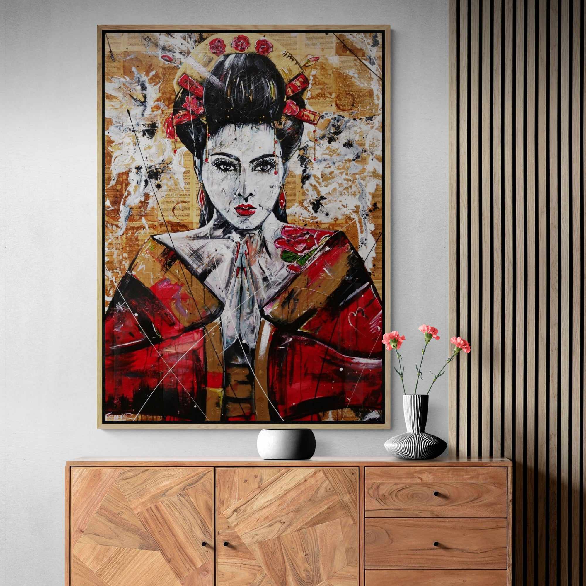 Cherry Ocho 140cm x 100cm Geisha Abstract Realism Book Club Painting (SOLD)-book club-[Franko_Artist]-[The_Block]-[Dream_Homes]-[ideas]-[Grand_Designs]-[Art_Lover]-Franklin Art Studio