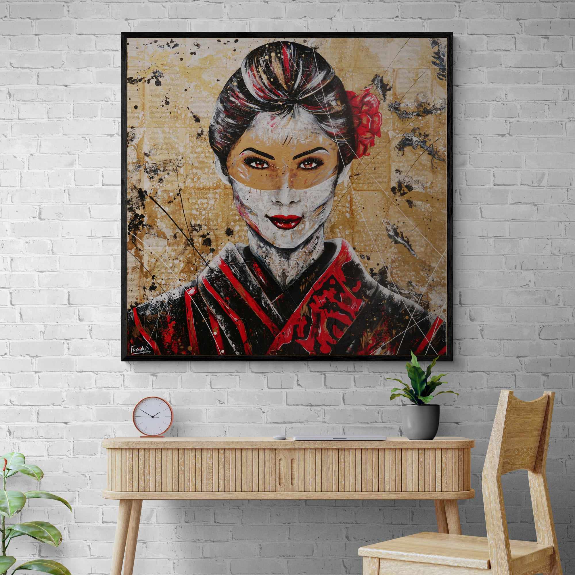 Cherry Pride 120cm x 120cm Geisha Abstract Realism Book Club Painting (SOLD)-book club-[Franko]-[Artist]-[Australia]-[Painting]-Franklin Art Studio