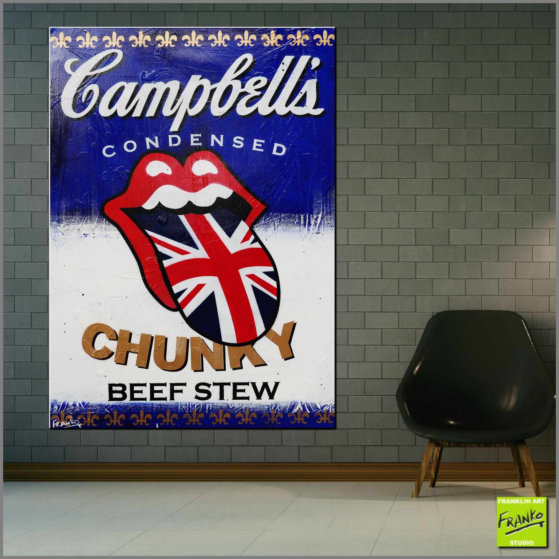 Chunky Stewed Up Rolling Stones 140cm x 100cm Campbells Soup Rolling Stones Textured Urban Pop Art Painting (SOLD)-urban pop-[Franko_Artist]-[Australian_artist]-[Gold_Coast]-[Brisbane]-[modern]-[contemporary]-[original]-[Large_artwork]-[The_Block]-[Dream_Homes]-[ideas]-[Grand_Designs]-[Art_Lover]-Franklin Art Studio