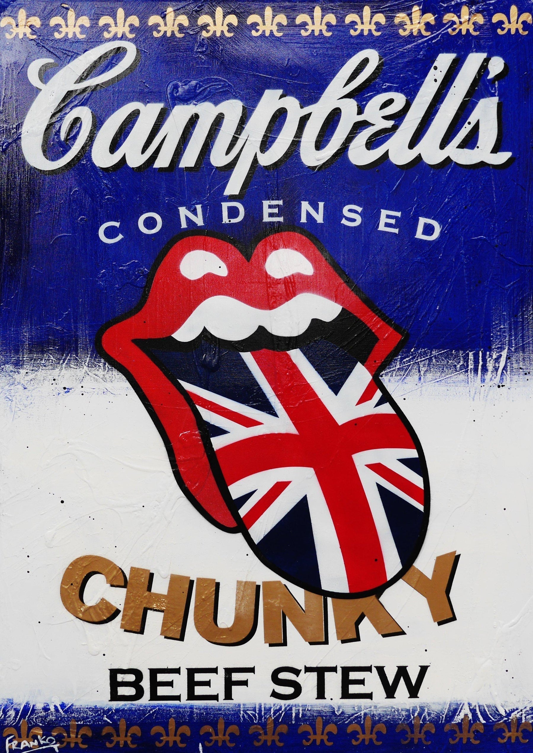 Chunky Stewed Up Rolling Stones 140cm x 100cm Campbells Soup Rolling Stones Textured Urban Pop Art Painting (SOLD)-urban pop-[Franko_Artist]-[Australian_artist]-[Gold_Coast]-[Brisbane]-[modern]-[contemporary]-[original]-[Large_artwork]-Franklin Art Studio