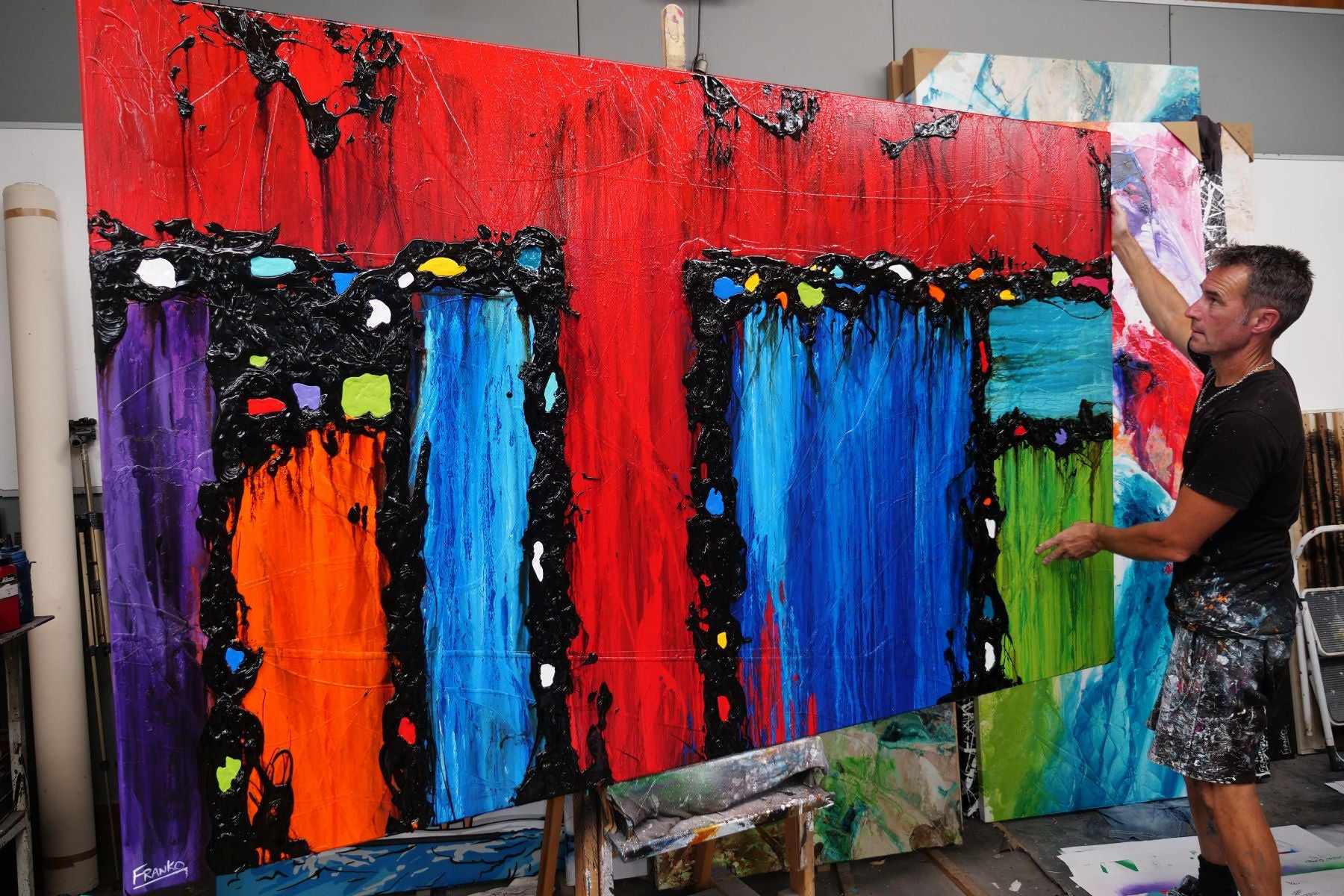 Circus Extravaganza 250cm x 150cm Red Textured Abstract Painting (SOLD)-Abstract-[Franko_Artist]-[The_Block]-[Dream_Homes]-[ideas]- [Grand_Designs]-Franklin Art Studio