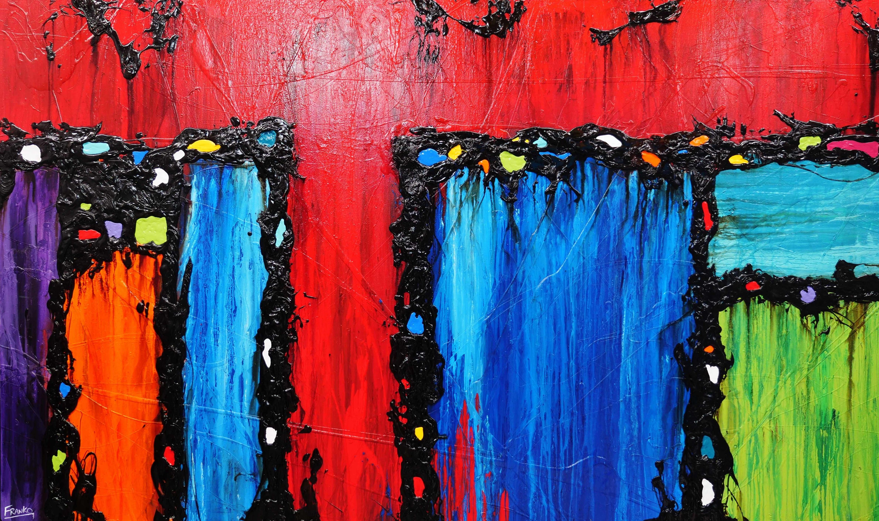 Circus Extravaganza 250cm x 150cm Red Textured Abstract Painting (SOLD)-Abstract-[Franko_Artist]-[Australian_artist]-[Gold_Coast]-[Brisbane]-[modern]-[contemporary]-[original]-[Large_artwork]-Franklin Art Studio