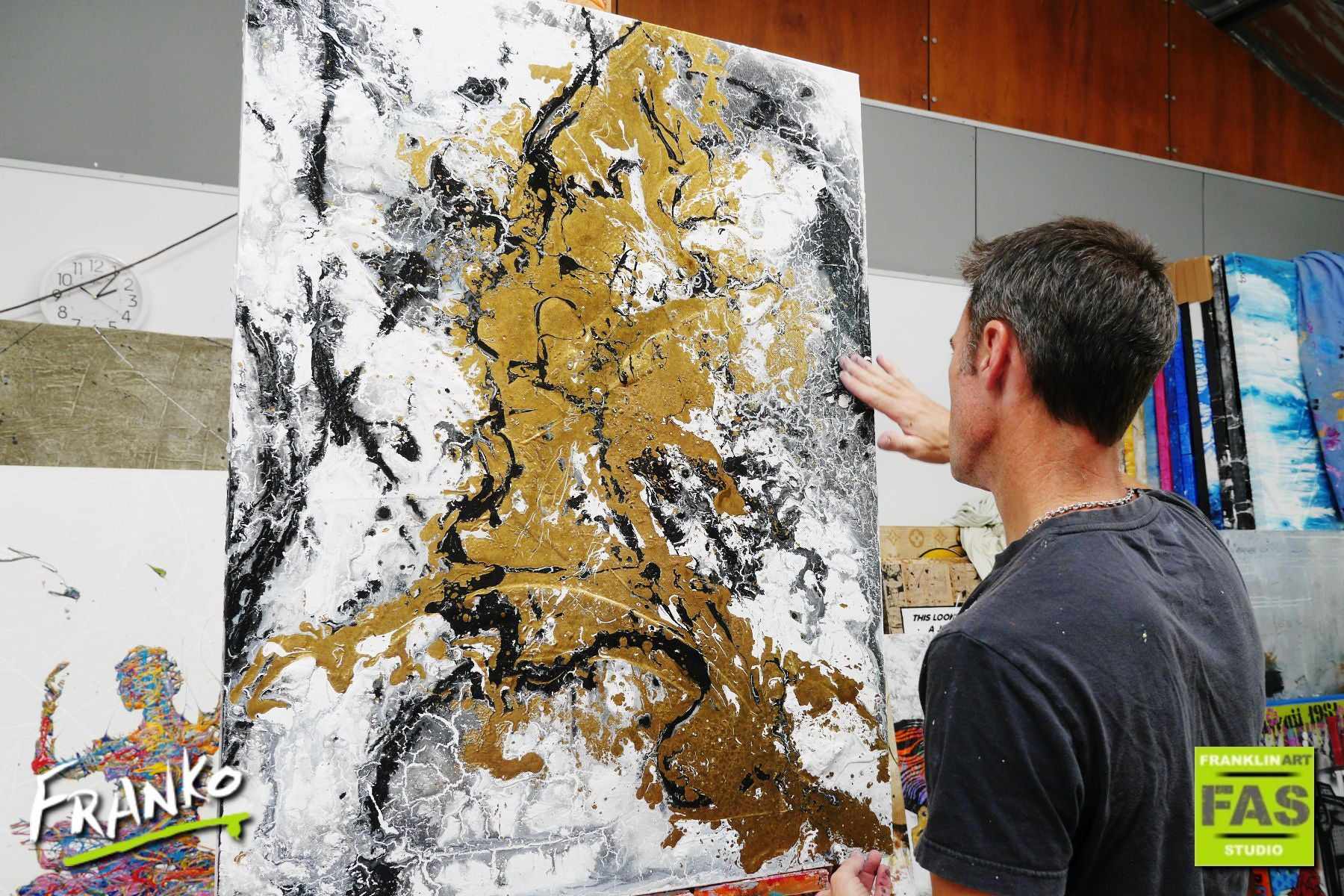 Class and Bling 75cm x 100cm Gold White Abstract Painting (SOLD)-Abstract-[Franko_Artist]-[The_Block]-[Dream_Homes]-[ideas]- [Grand_Designs]-Franklin Art Studio
