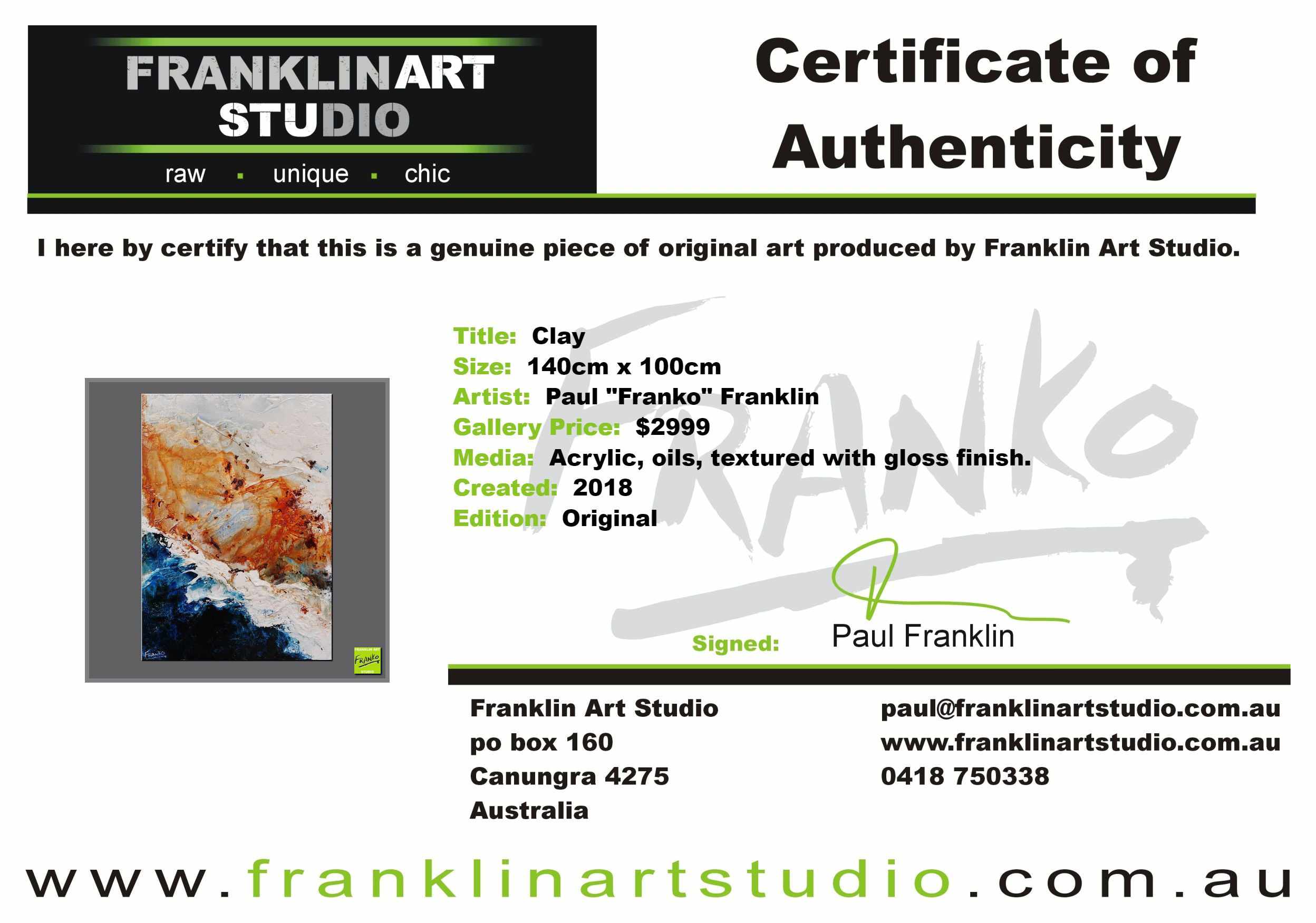 Clay 140cm x 100cm Blue White Brown Textured Abstract Painting (SOLD)-Abstract-[Franko_Artist]-[The_Block]-[Dream_Homes]-[ideas]-[Grand_Designs]-[Art_Lover]-Franklin Art Studio