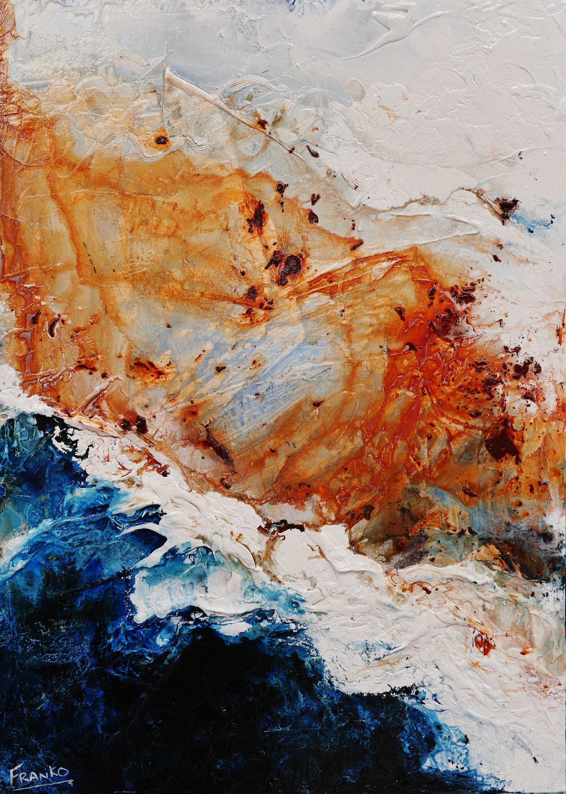 Clay 140cm x 100cm Blue White Brown Textured Abstract Painting (SOLD)-Abstract-[Franko_Artist]-[Australian_artist]-[Gold_Coast]-[Brisbane]-[modern]-[contemporary]-[original]-[Large_artwork]-Franklin Art Studio