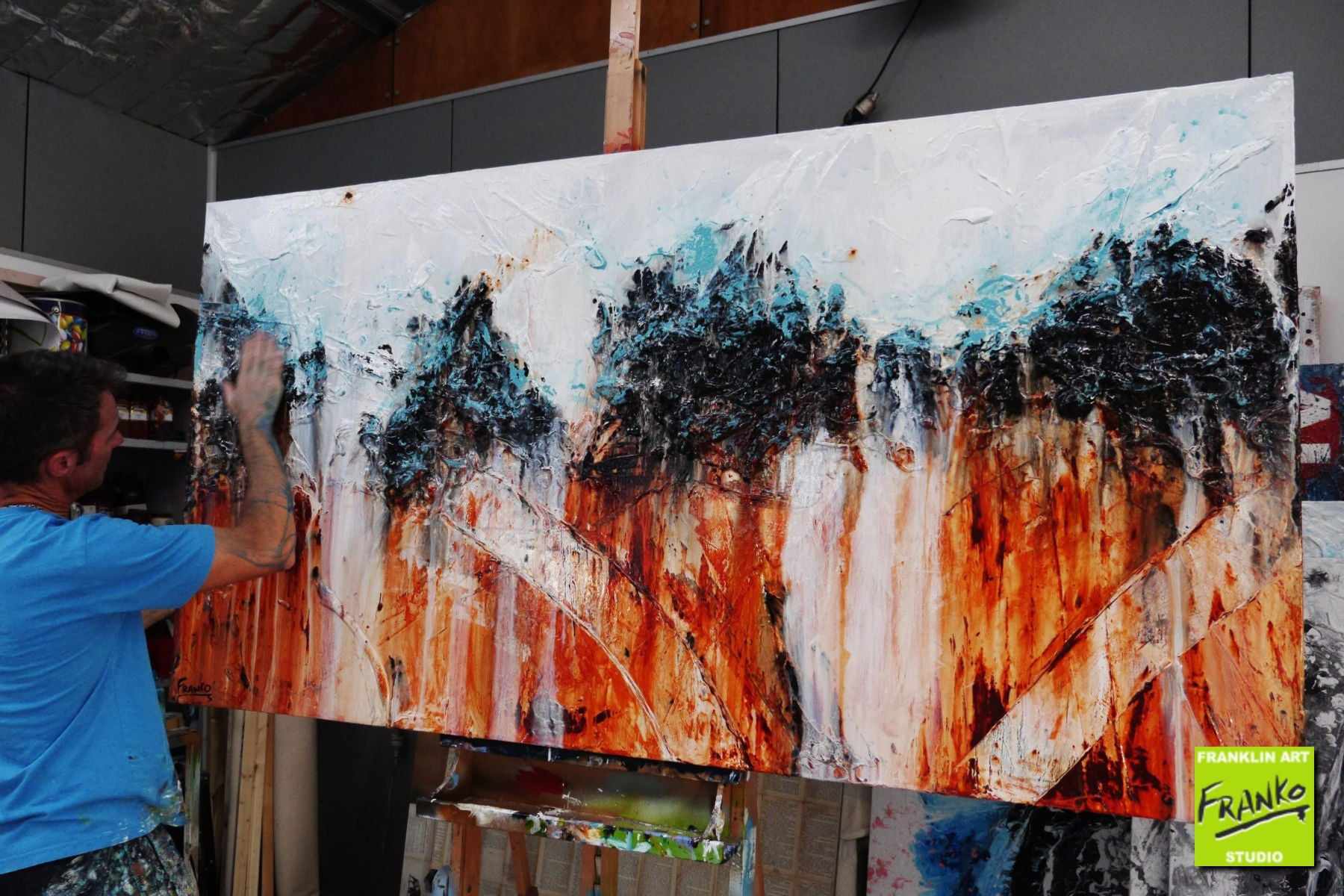 Clay Target 190cm x 100cm White Brown Textured Abstract Painting (SOLD)-Abstract-[Franko_Artist]-[The_Block]-[Dream_Homes]-[ideas]- [Grand_Designs]-Franklin Art Studio