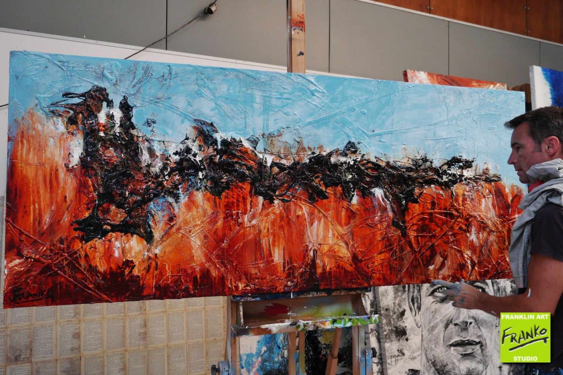 Clay and Oxide 200cm x 80cm Red Oxide Blue Textured Abstract Painting (SOLD)-Abstract-[Franko_Artist]-[The_Block]-[Dream_Homes]-[ideas]- [Grand_Designs]-Franklin Art Studio