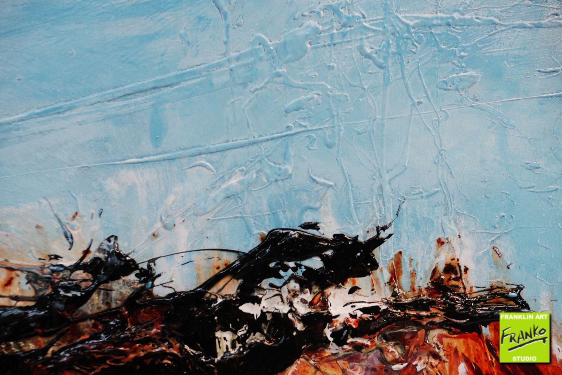 Clay and Oxide 200cm x 80cm Red Oxide Blue Textured Abstract Painting (SOLD)