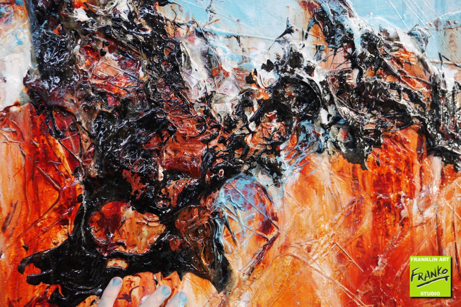 Clay and Oxide 200cm x 80cm Red Oxide Blue Textured Abstract Painting (SOLD)-Abstract-[Franko]-[Artist]-[Australia]-[Painting]-Franklin Art Studio