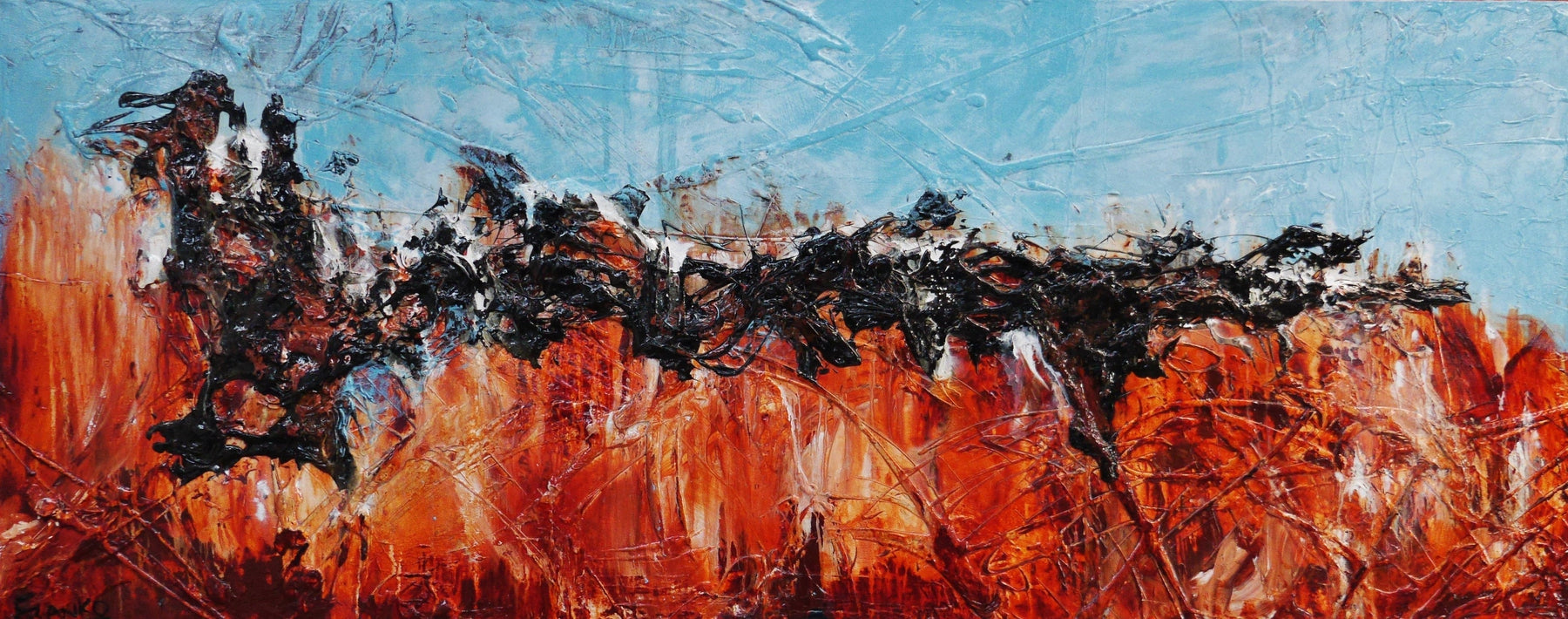 Clay and Oxide 200cm x 80cm Red Oxide Blue Textured Abstract Painting (SOLD)-Abstract-[Franko_Artist]-[Australian_artist]-[Gold_Coast]-[Brisbane]-[modern]-[contemporary]-[original]-[Large_artwork]-Franklin Art Studio