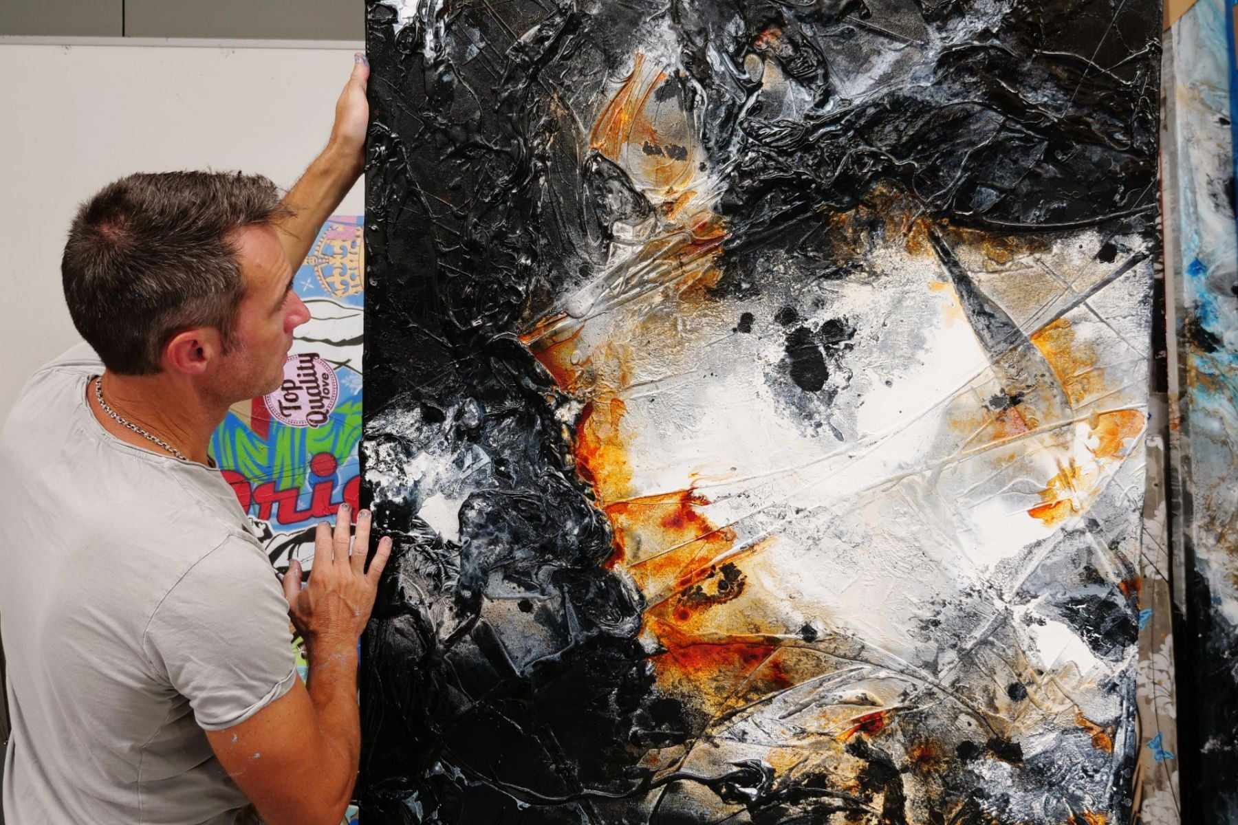 Coal Dust 140cm x 100cm Black Rusts White Textured Abstract Painting (SOLD)-Abstract-[Franko_Artist]-[The_Block]-[Dream_Homes]-[ideas]- [Grand_Designs]-Franklin Art Studio