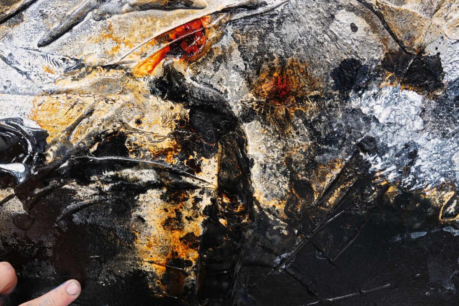 Coal Dust 140cm x 100cm Black Rusts White Textured Abstract Painting (SOLD)