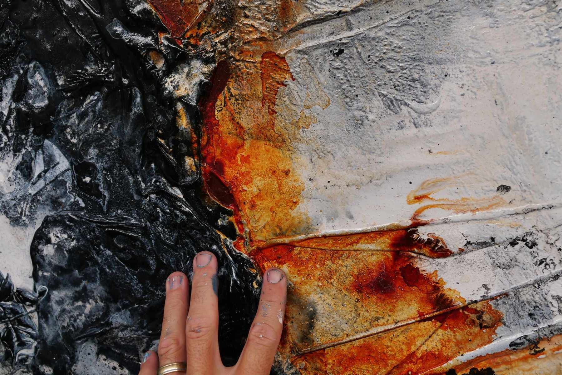 Coal Dust 140cm x 100cm Black Rusts White Textured Abstract Painting (SOLD)