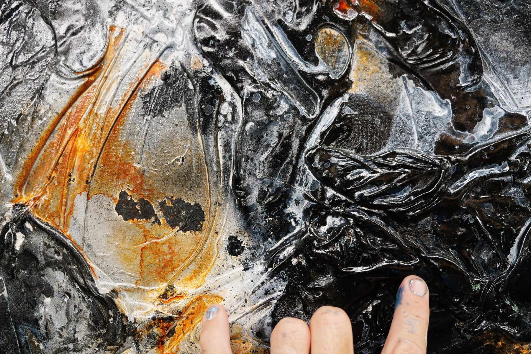 Coal Dust 140cm x 100cm Black Rusts White Textured Abstract Painting (SOLD)-Abstract-[Franko]-[Artist]-[Australia]-[Painting]-Franklin Art Studio