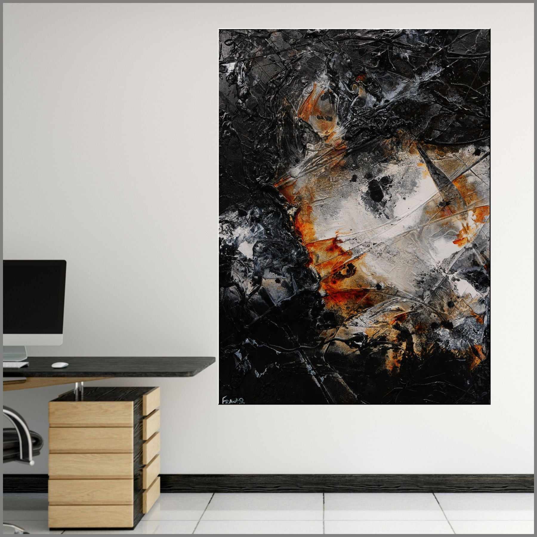 Coal Dust 140cm x 100cm Black Rusts White Textured Abstract Painting (SOLD)-Abstract-[Franko_Artist]-[Australian_artist]-[Gold_Coast]-[Brisbane]-[modern]-[contemporary]-[original]-[Large_artwork]-[The_Block]-[Dream_Homes]-[ideas]-[Grand_Designs]-[Art_Lover]-Franklin Art Studio