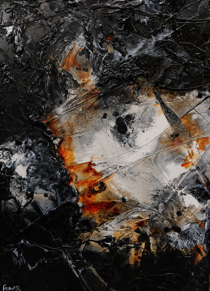 Coal Dust 140cm x 100cm Black Rusts White Textured Abstract Painting (SOLD)-Abstract-[Franko_Artist]-[Australian_artist]-[Gold_Coast]-[Brisbane]-[modern]-[contemporary]-[original]-[Large_artwork]-Franklin Art Studio