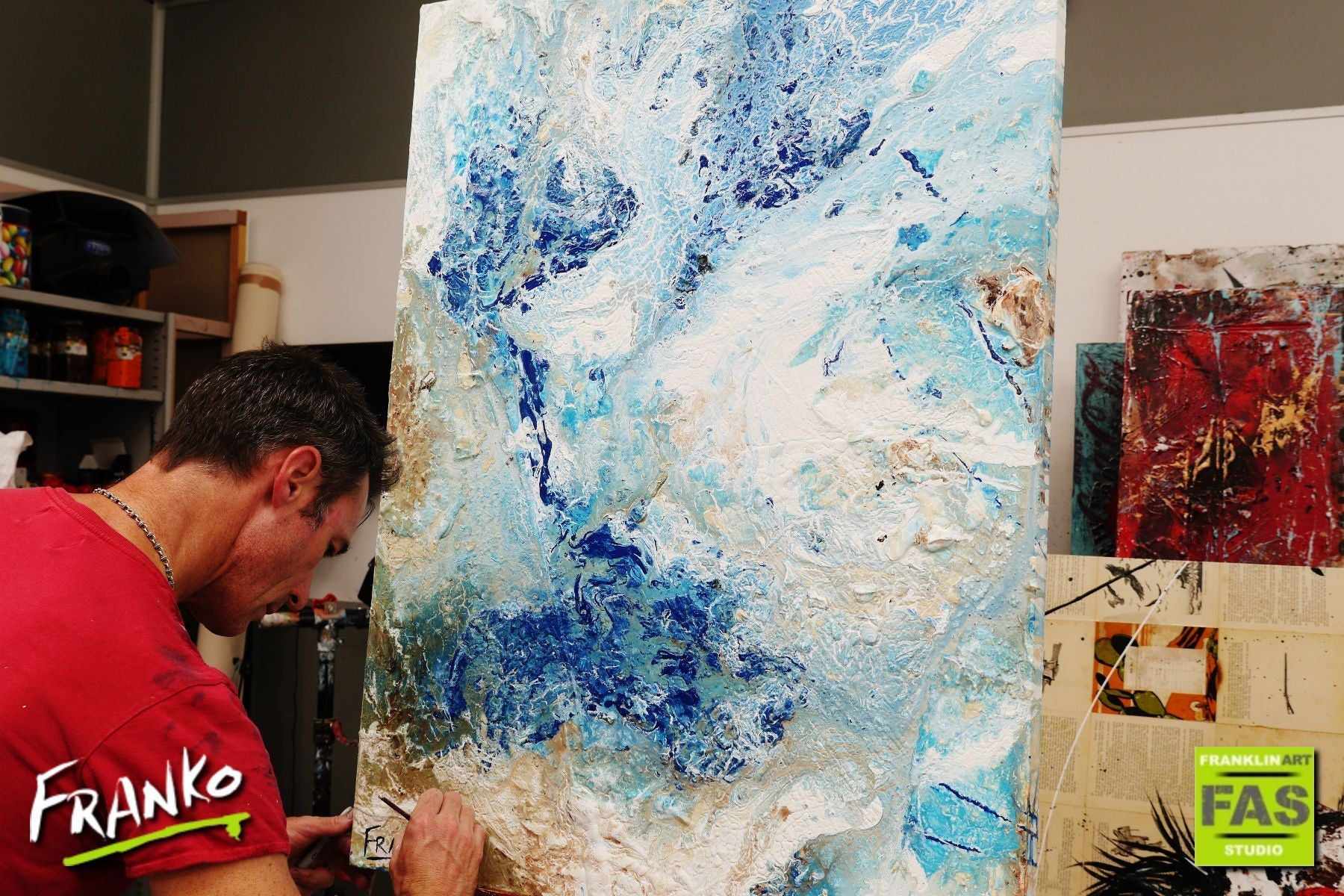 Coastal 75cm x 100cm White Blue Abstract Painting (SOLD)-Abstract-[Franko_Artist]-[The_Block]-[Dream_Homes]-[ideas]- [Grand_Designs]-Franklin Art Studio