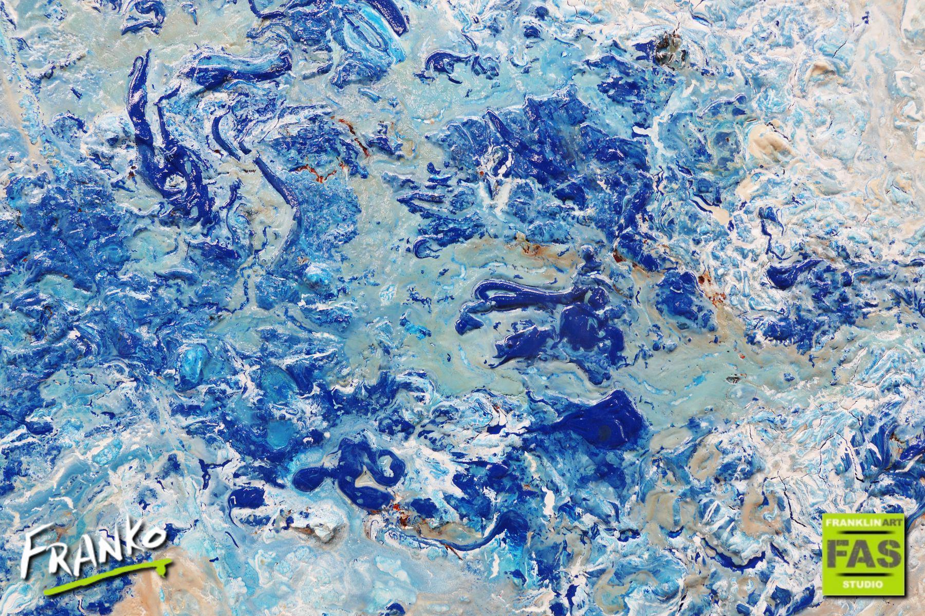 Coastal 75cm x 100cm White Blue Abstract Painting (SOLD)
